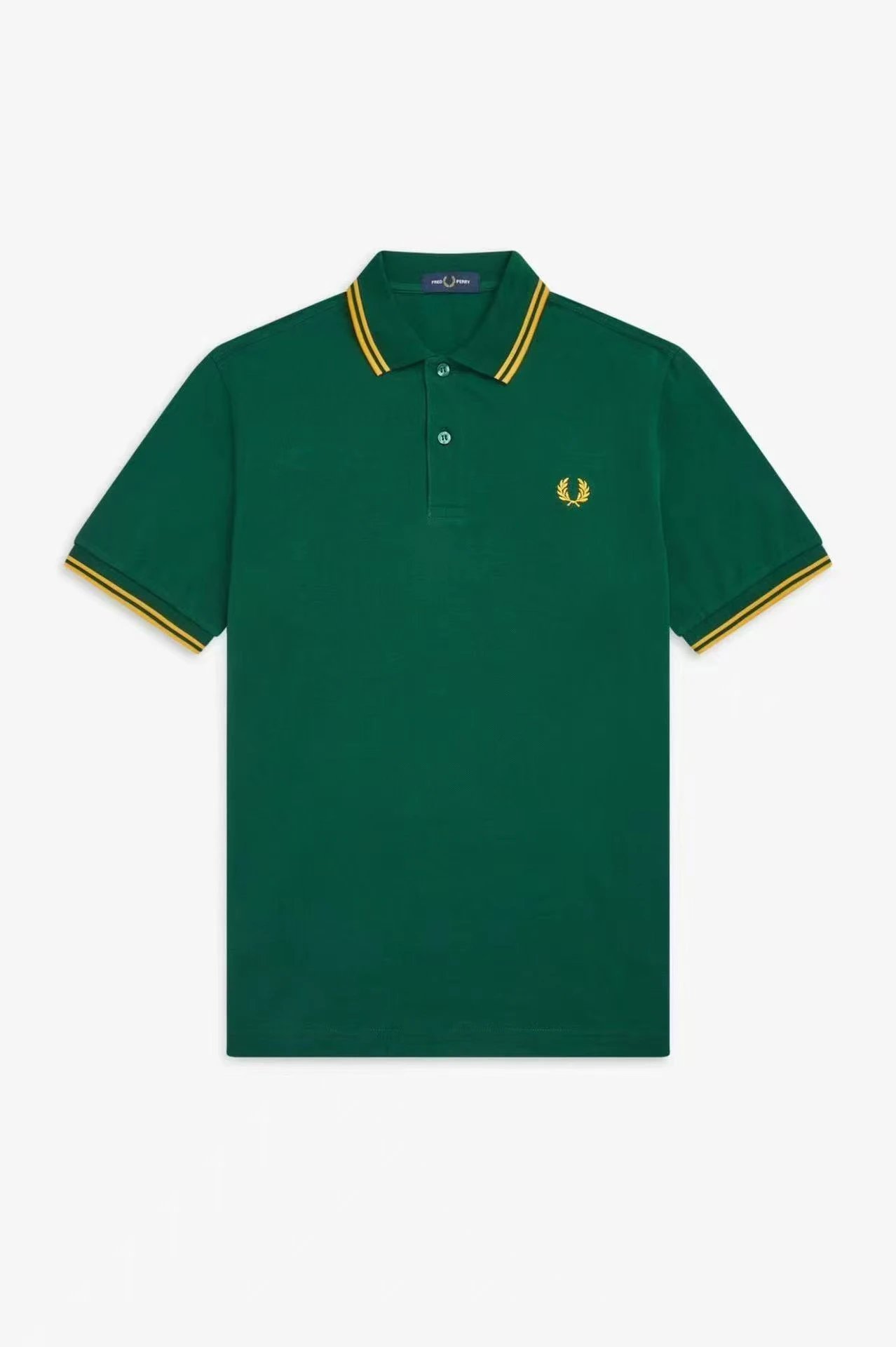 Fred Perry T-Shirts Short-Sleeve Polo Shirt with Tipped Collar and Laurel Wreath Embroidery — 36