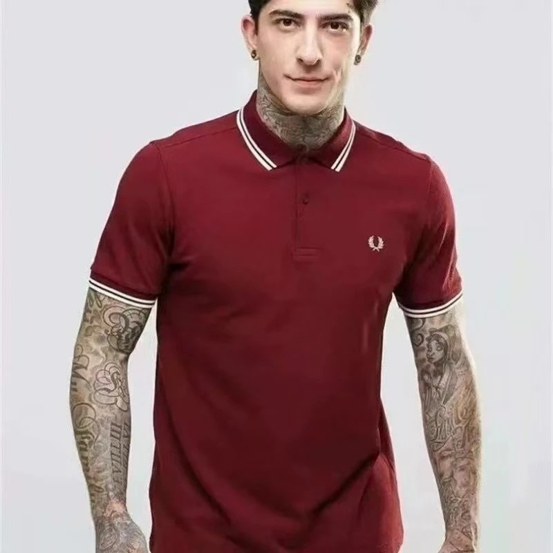 Fred Perry T-Shirts Short-Sleeve Polo Shirt with Tipped Collar and Laurel Wreath Embroidery — 34