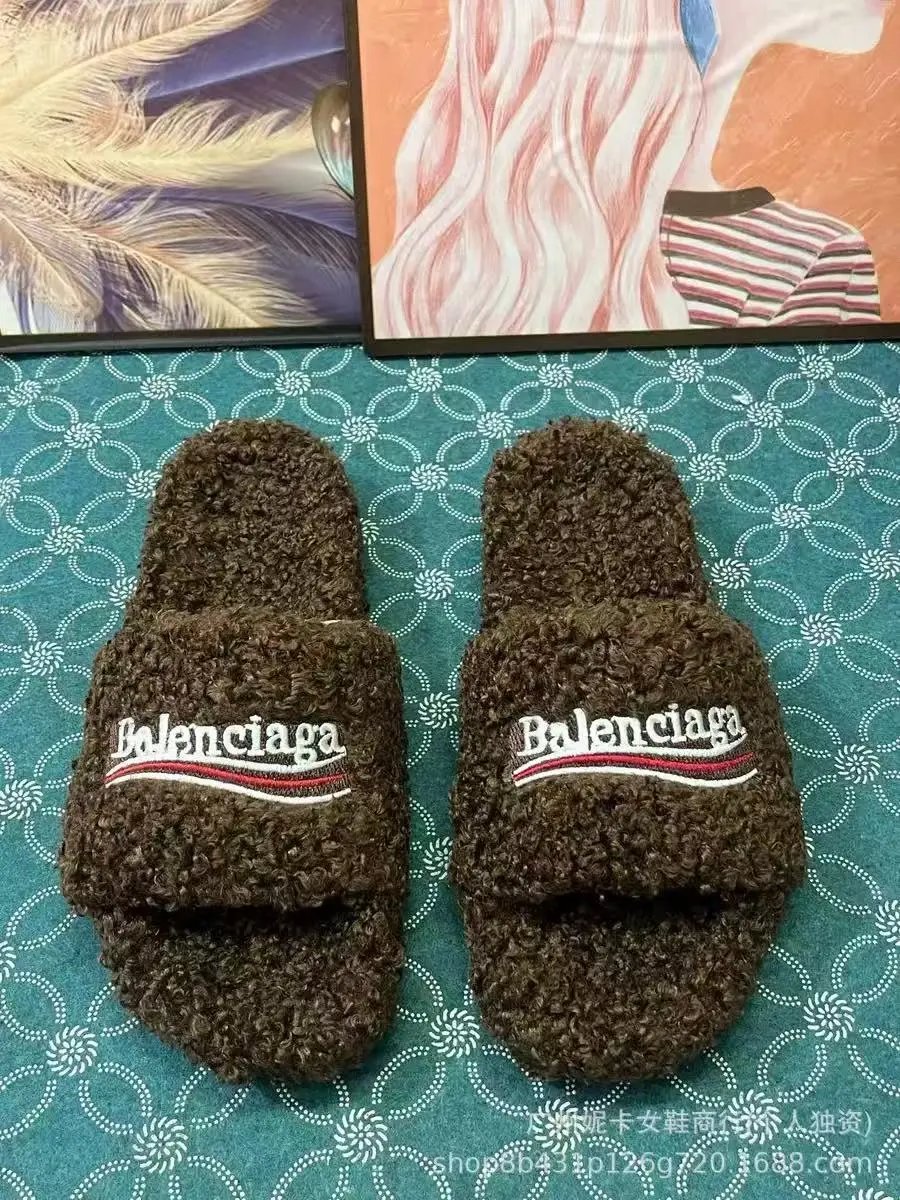 Balenciaga Slippers Teddy shearling logo slide — 9