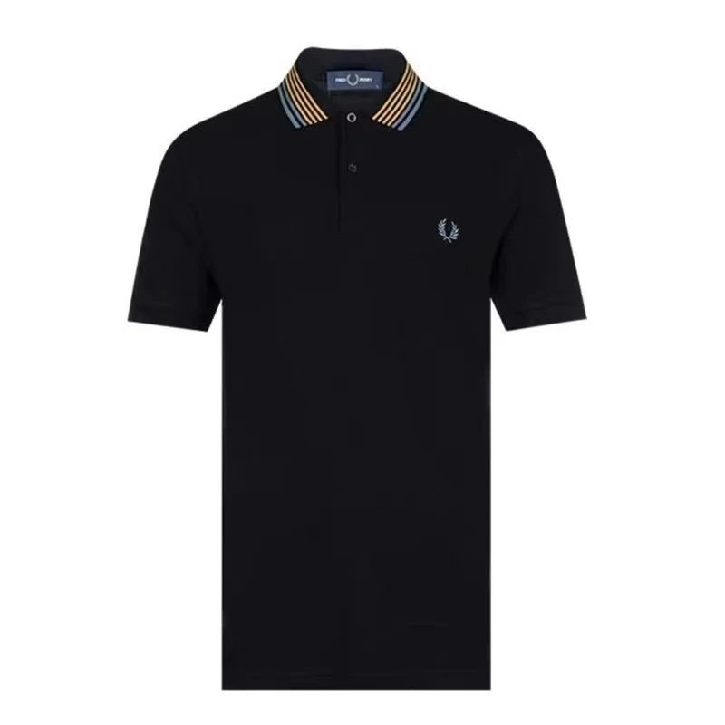 Fred Perry T-Shirts Short-Sleeve Polo Shirt with Tipped Collar and Laurel Wreath Embroidery — 35