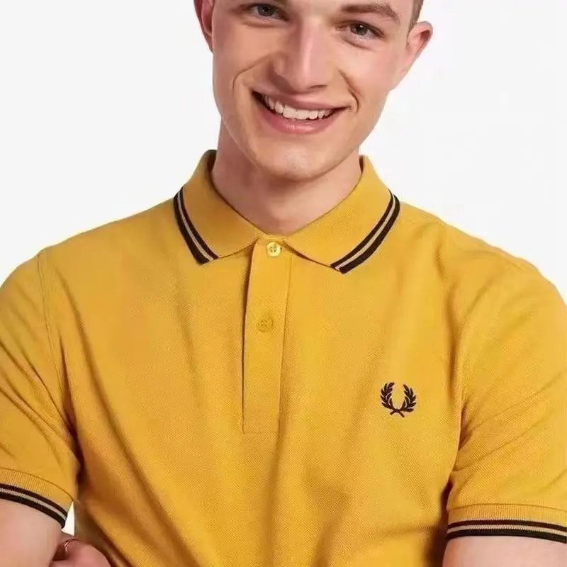 Fred Perry T-Shirts Short-Sleeve Polo Shirt with Tipped Collar and Laurel Wreath Embroidery — 20