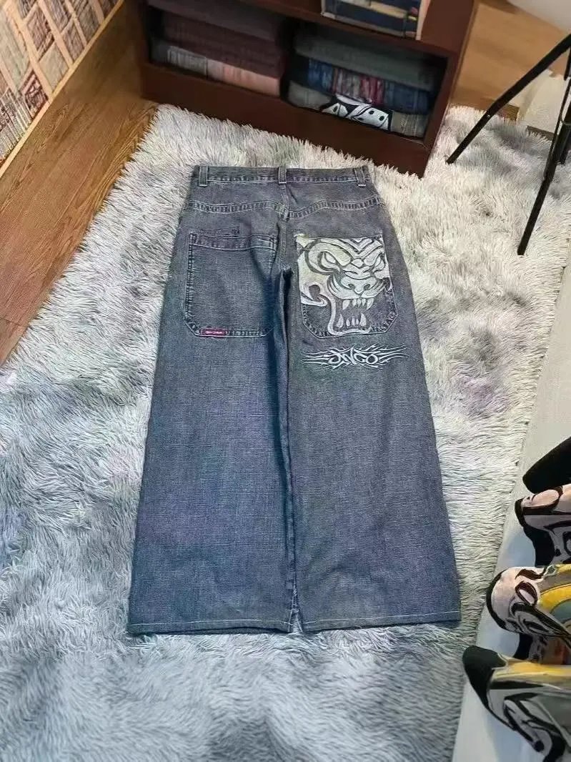 Unbranded Jeans Loose wide-leg graphic embroidered — 36