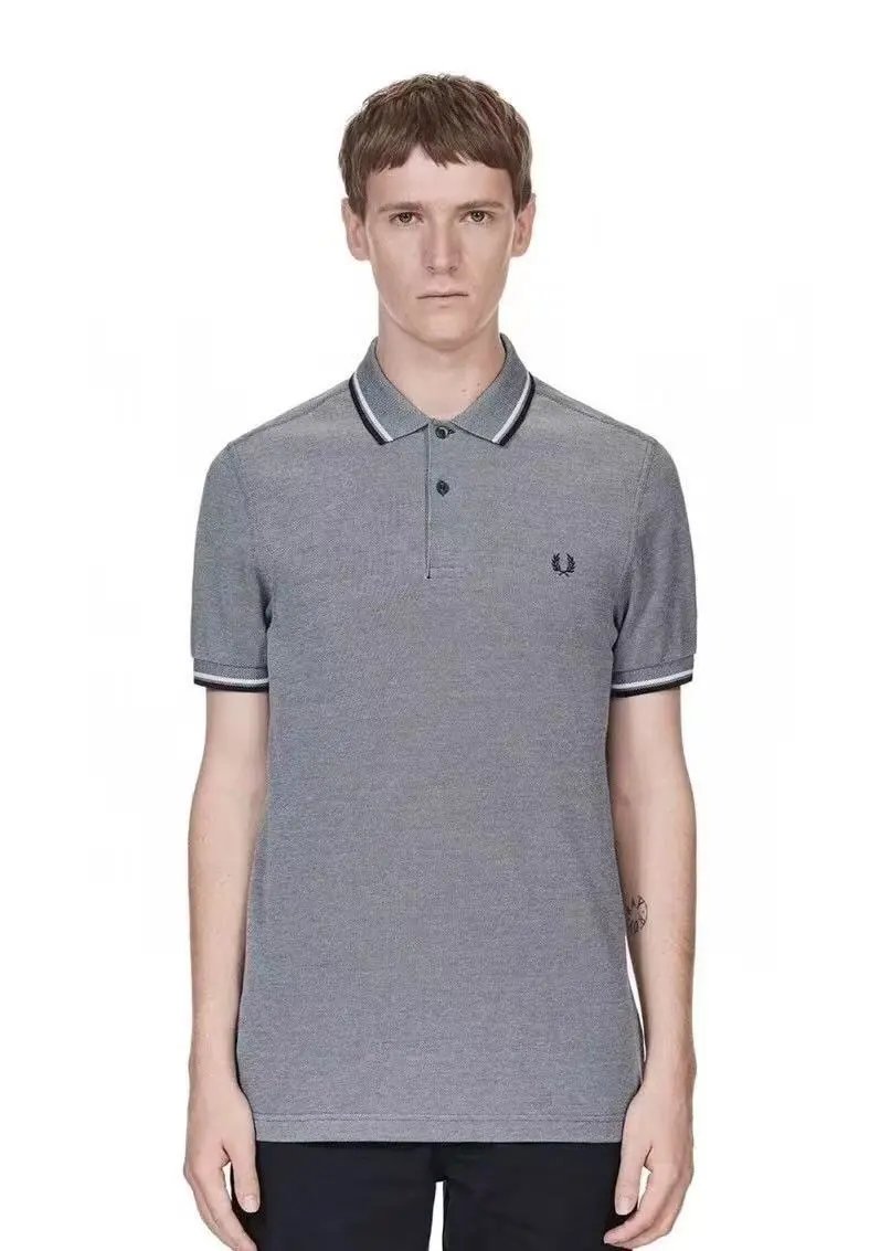 Fred Perry T-Shirts Short-Sleeve Polo Shirt with Tipped Collar and Laurel Wreath Embroidery — 24