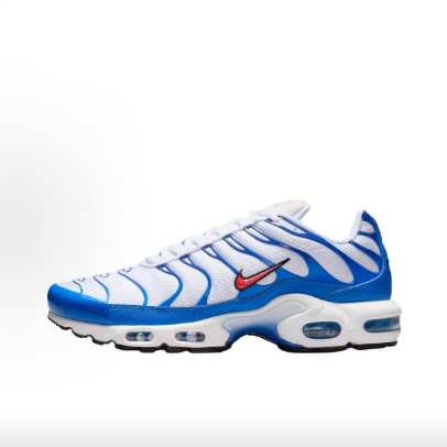 White, blue, and red hooks