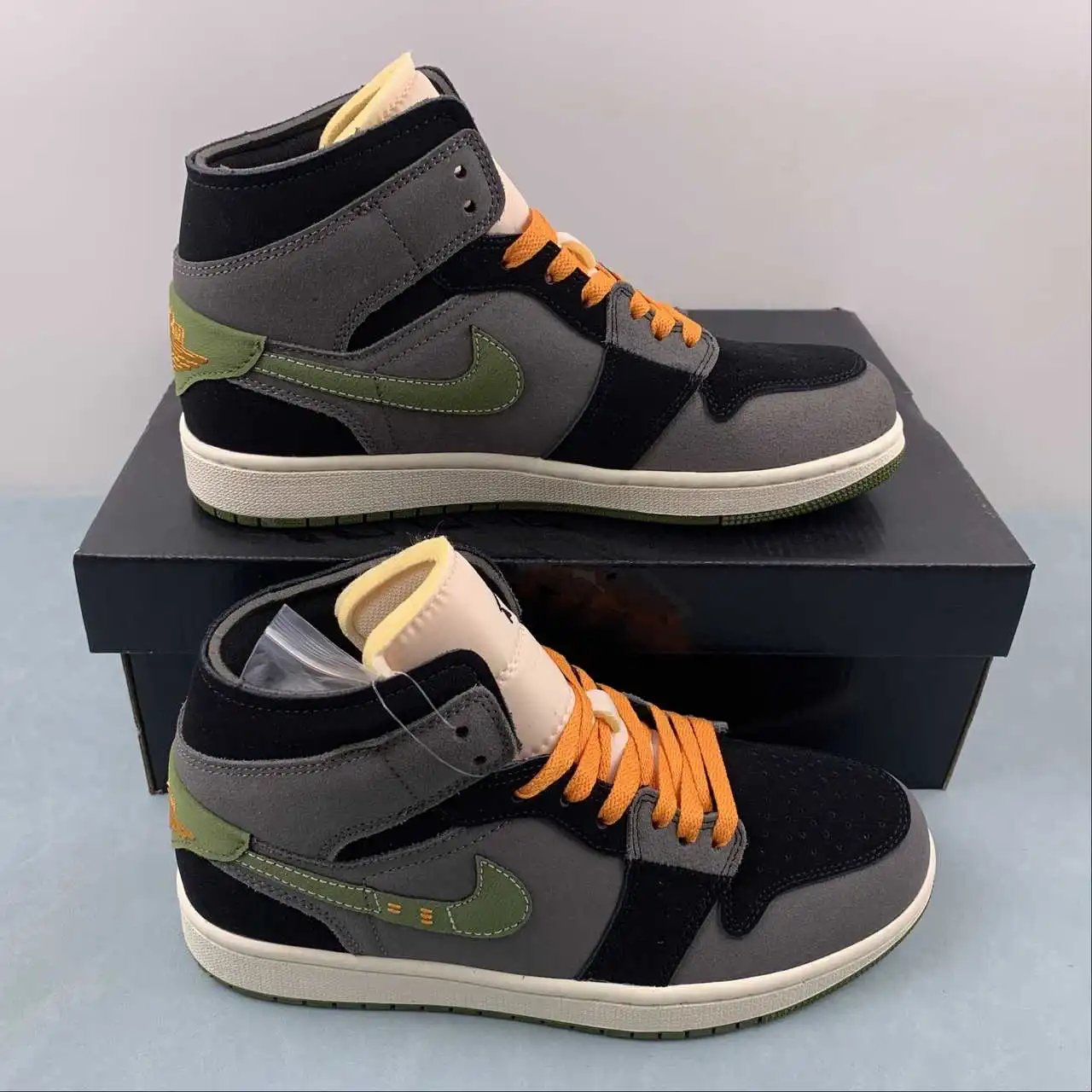 AJ1 Mid Black Grey Orange Olive Green – FD6817-003