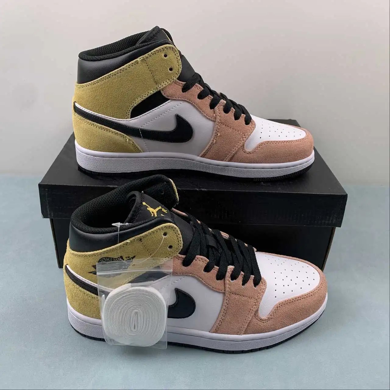 AJ1 Mid Pink Yellow Black Suede – DX4332-800