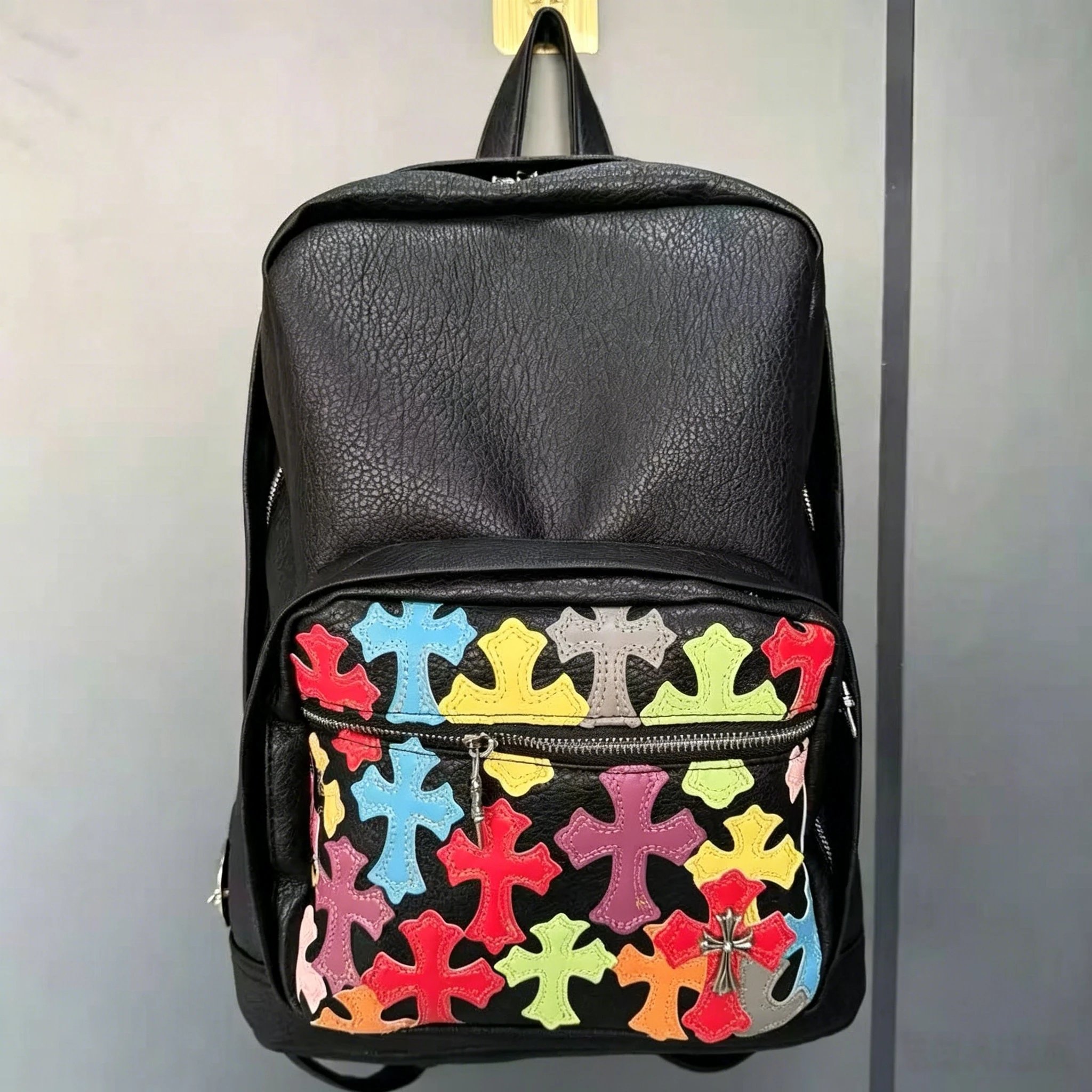 Unbranded Crossbody Bags Bowling bag with multicolour cross appliqués — Kroshin backpack – black and colorful
