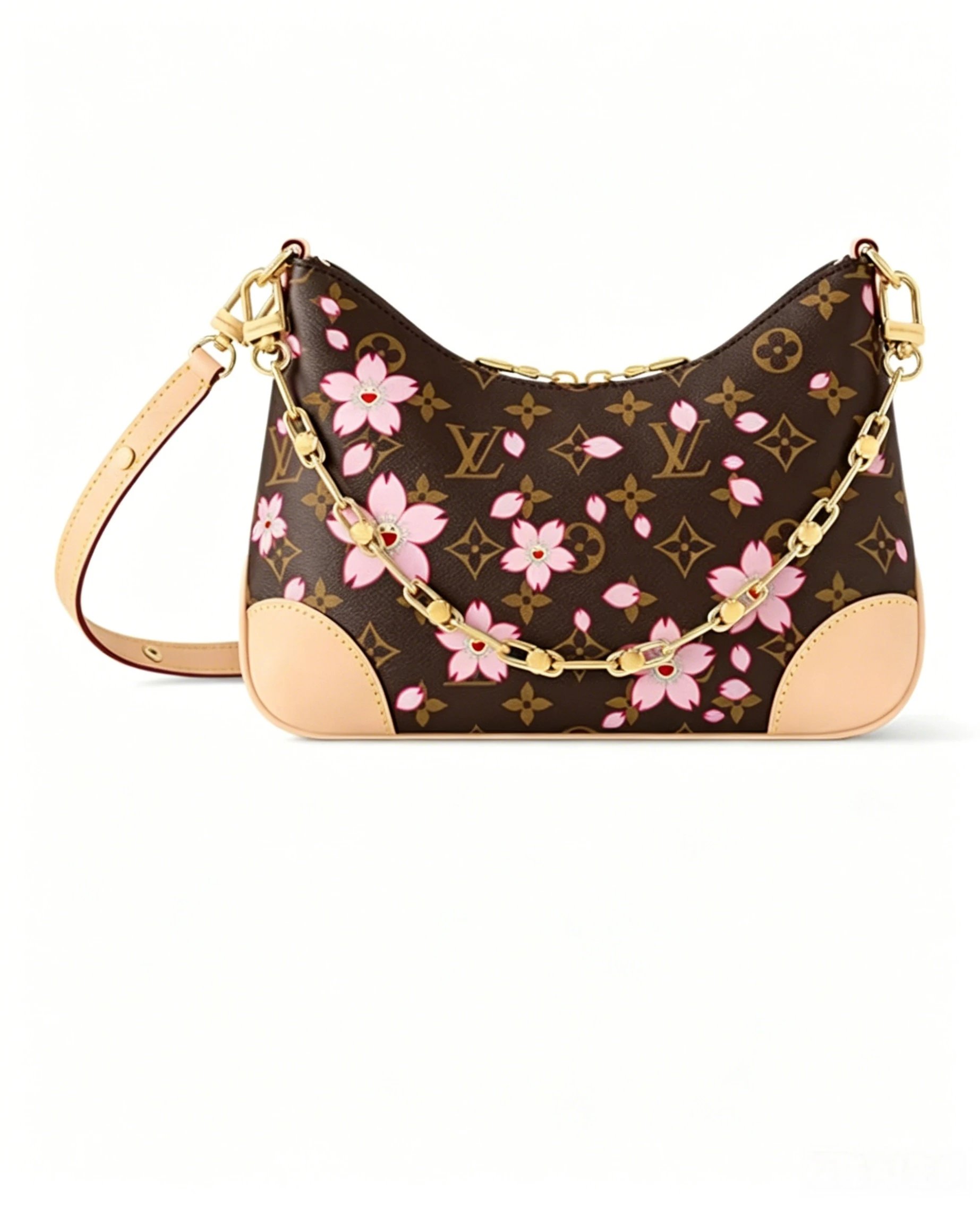 Unbranded Crossbody Bags Bowling bag with multicolour cross appliqués — LV-Cherry Blossom Horn