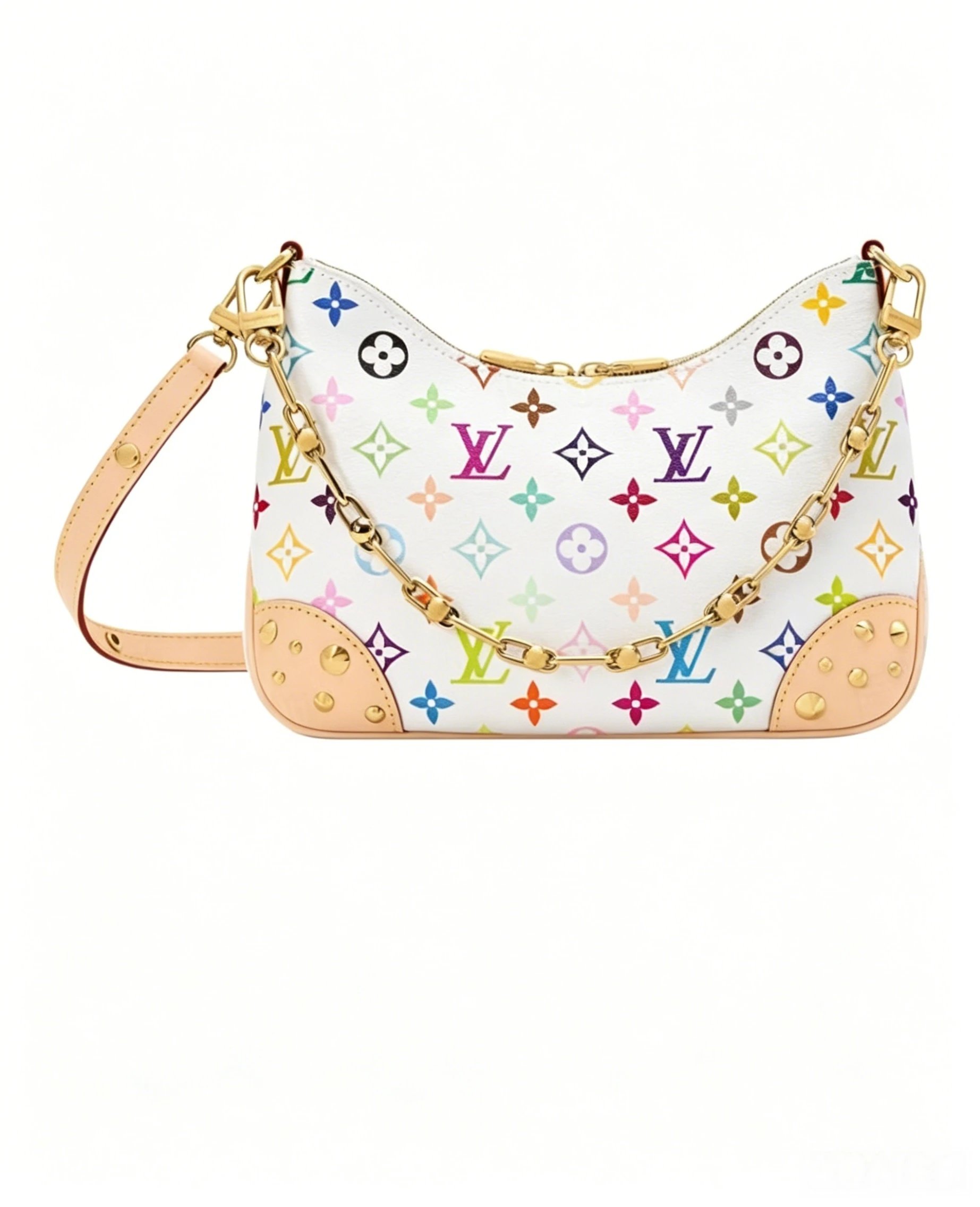 Unbranded Crossbody Bags Bowling bag with multicolour cross appliqués — LV-White Tri-Color