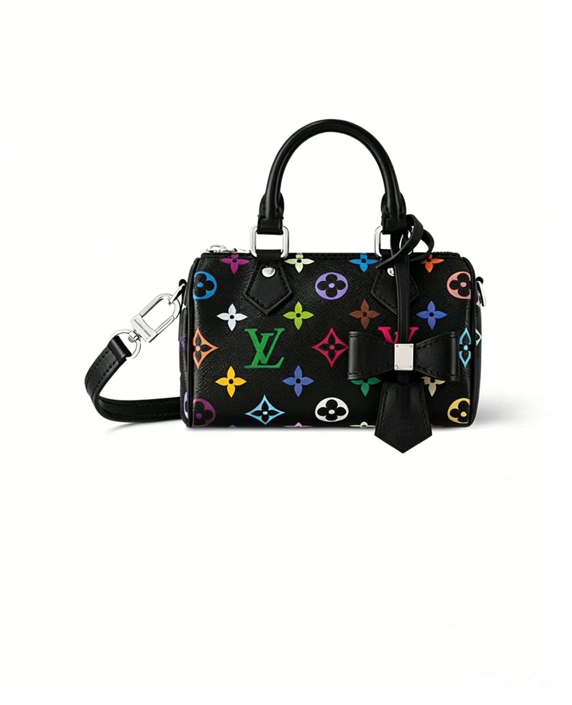 Unbranded Crossbody Bags Bowling bag with multicolour cross appliqués — LV-Black Tri-Color