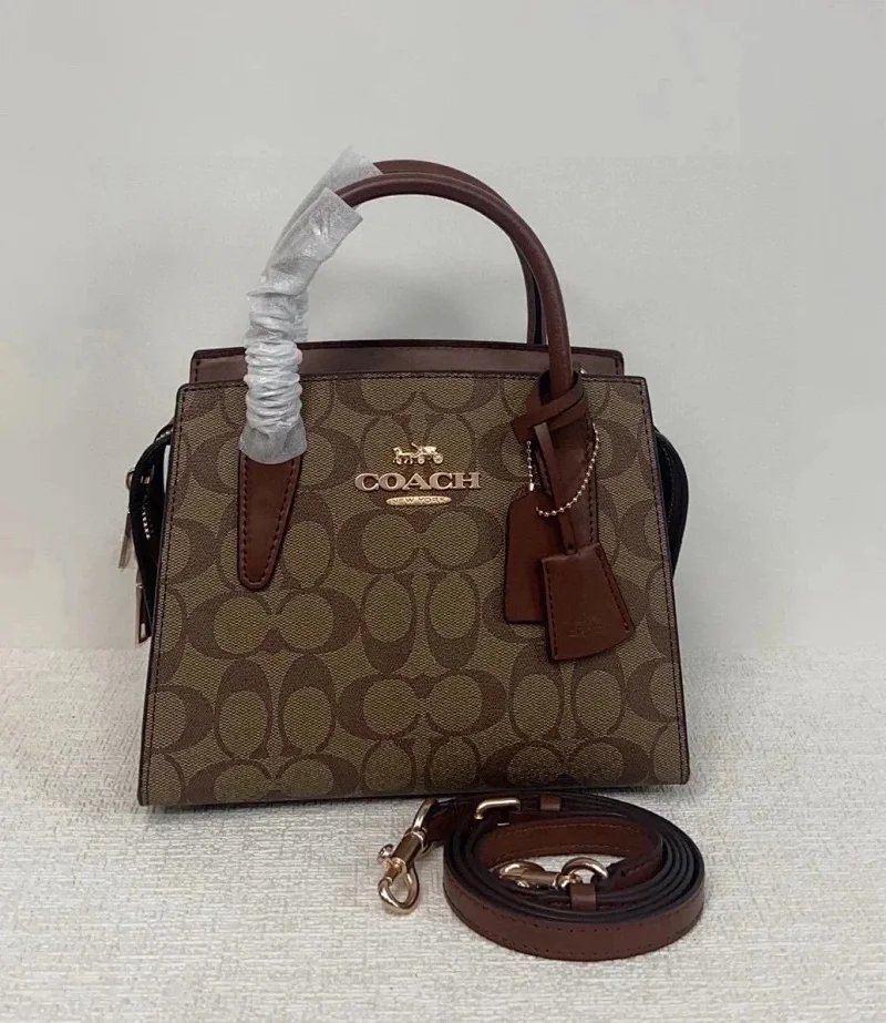 Unbranded Crossbody Bags Bowling bag with multicolour cross appliqués — Coach – Classic Khaki Monogram Tote Bag