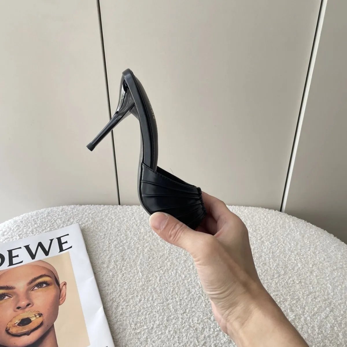 Saint Laurent High Heels Pleated-logo stiletto mule sandals image 6