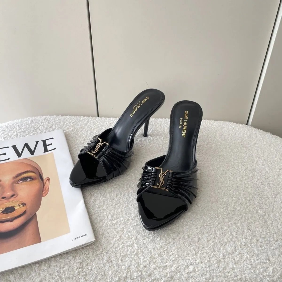Saint Laurent High Heels Pleated-logo stiletto mule sandals image 2