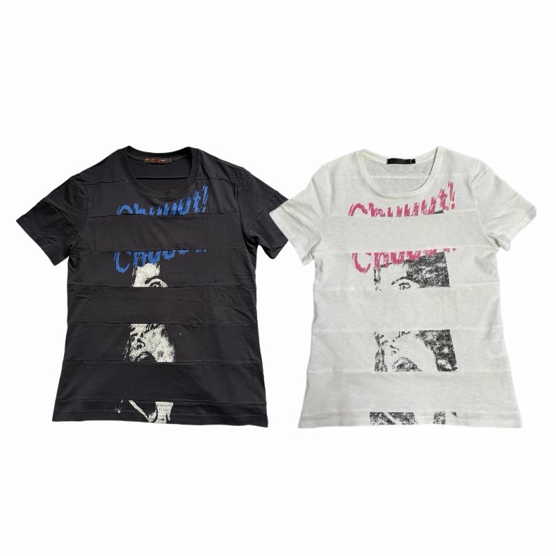 06SS T Collection Black and White Layered Scream Women's Spliced Print Short Sleeve