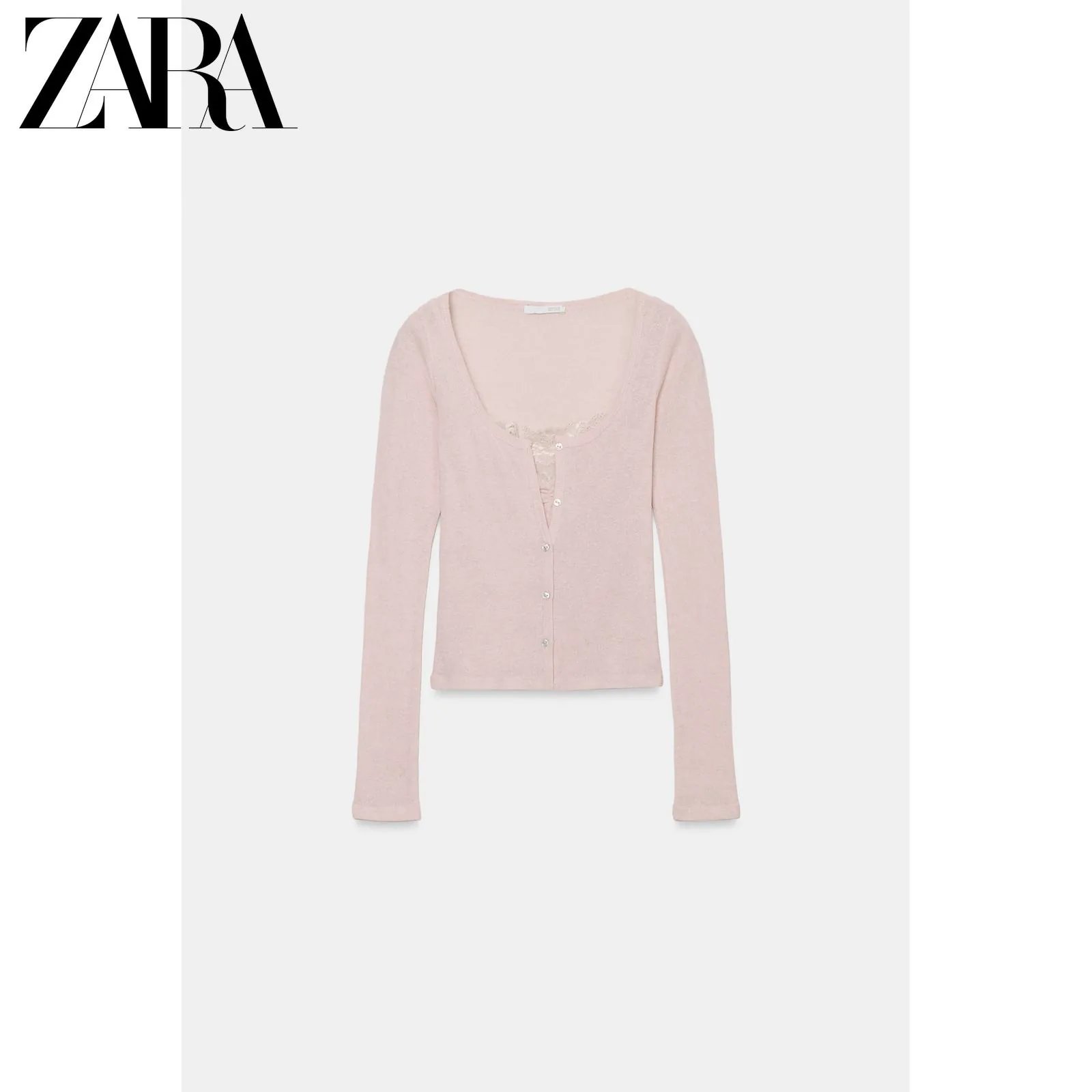ZARA2026春夏新品 女装 长袖 V 领蕾丝拼接上衣外套TM1035610769783