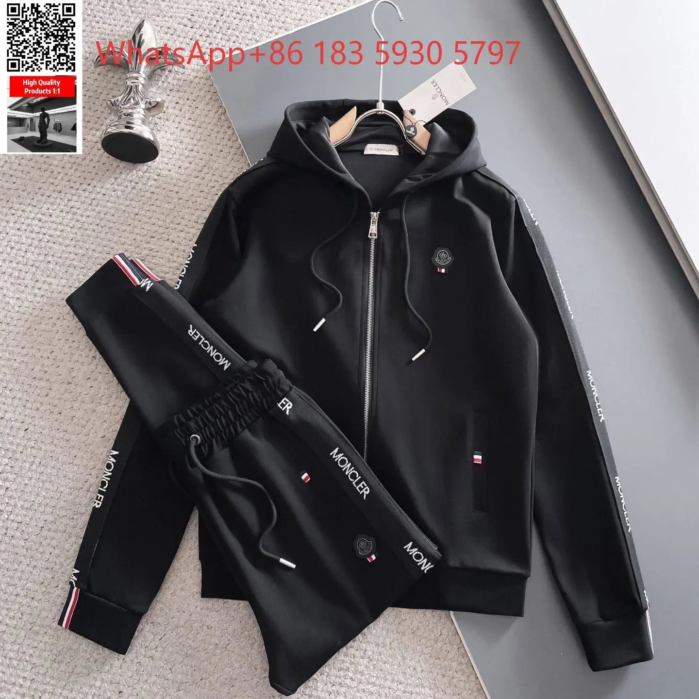 Moncler Mixed puffer jackets and tracksuit sets — Zip-up hoodie set-black