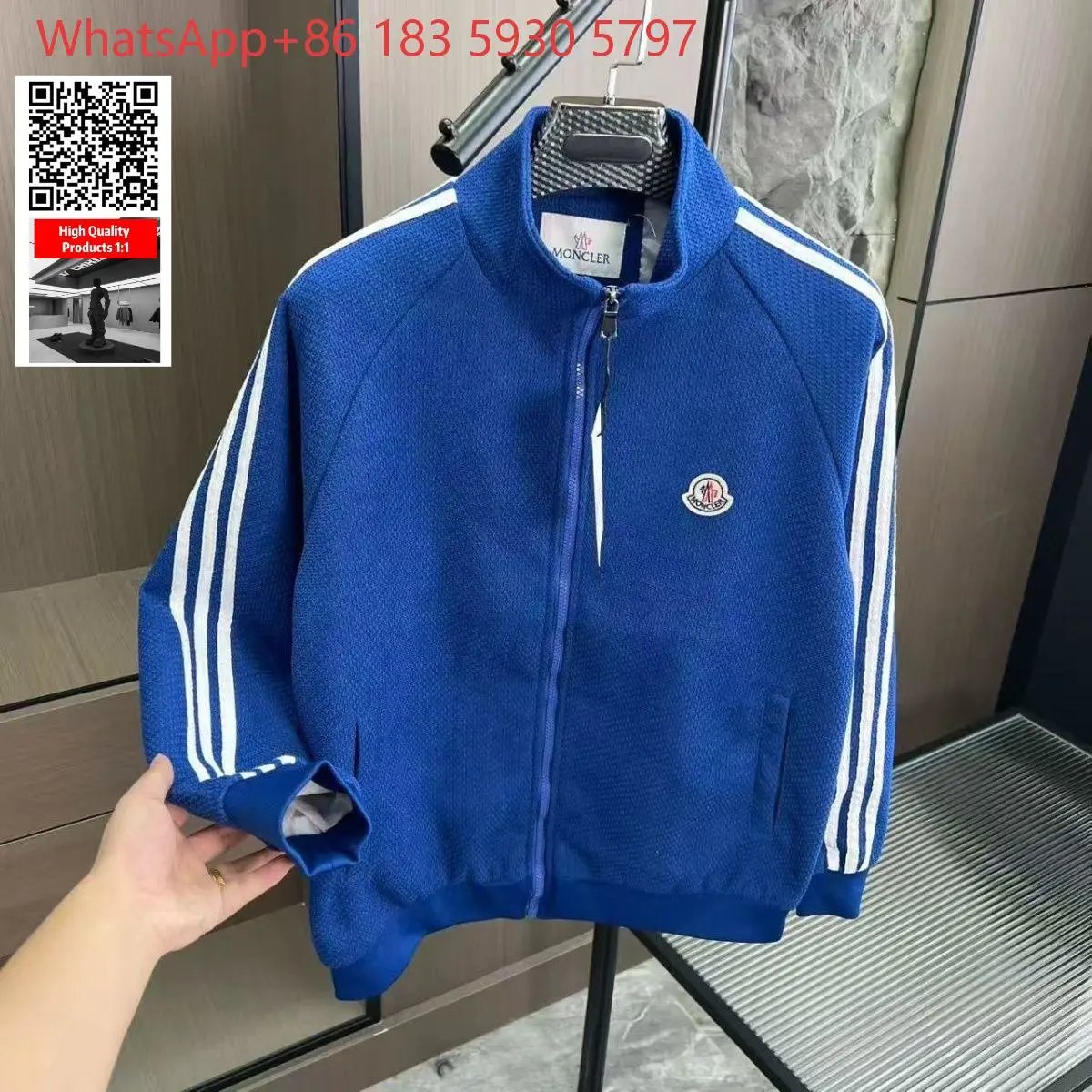 Moncler Mixed puffer jackets and tracksuit sets — Stand-collar zip-up jacket-blue
