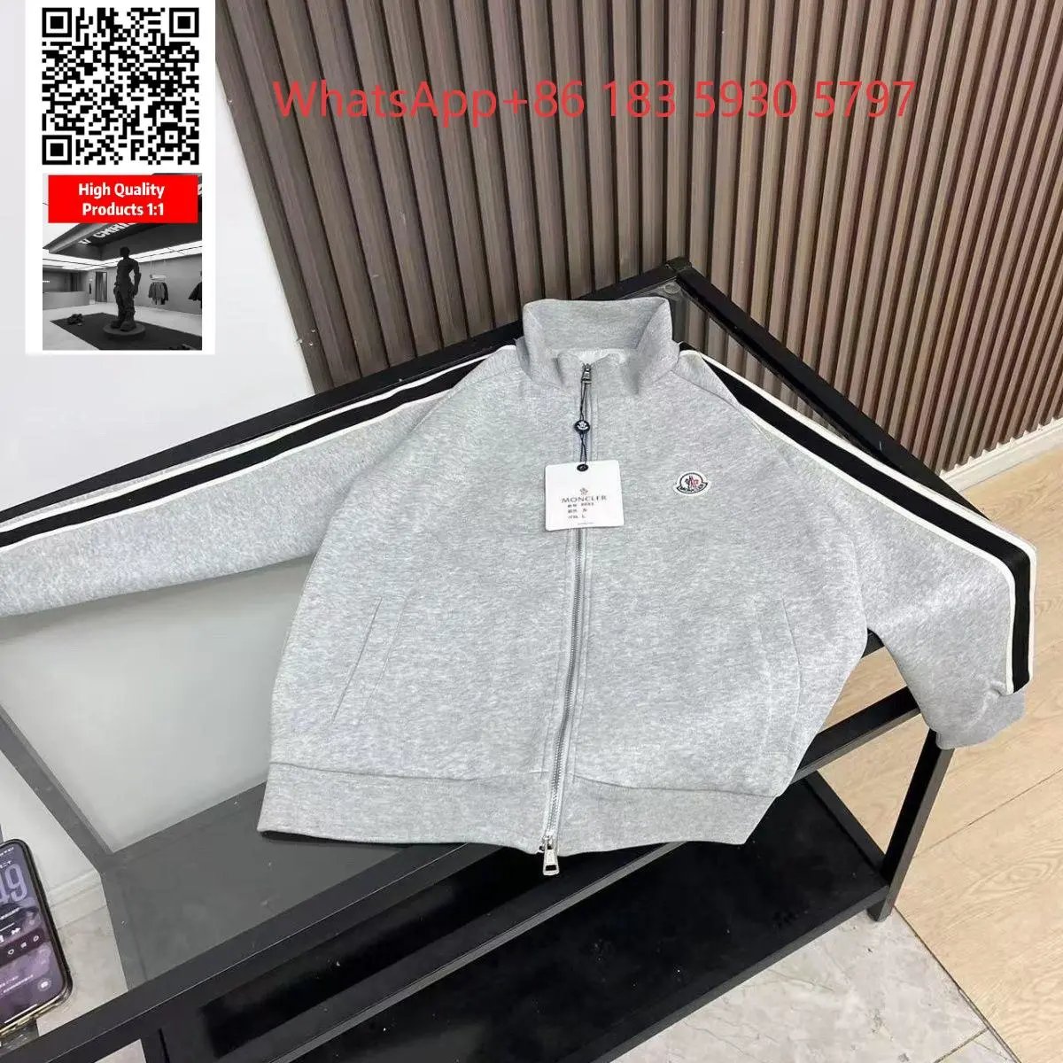 Moncler Mixed puffer jackets and tracksuit sets — Stand-up collar zip-up jacket-gray
