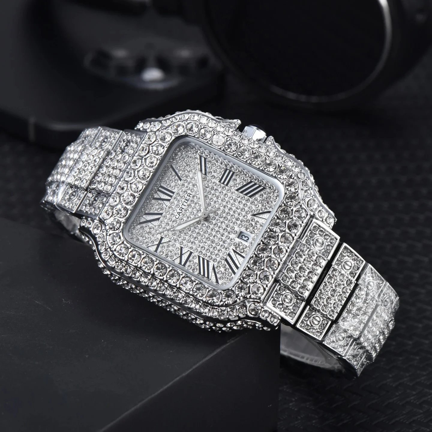 Cartier Watches Crystal-Embellished Square Dial Date Watch — 2