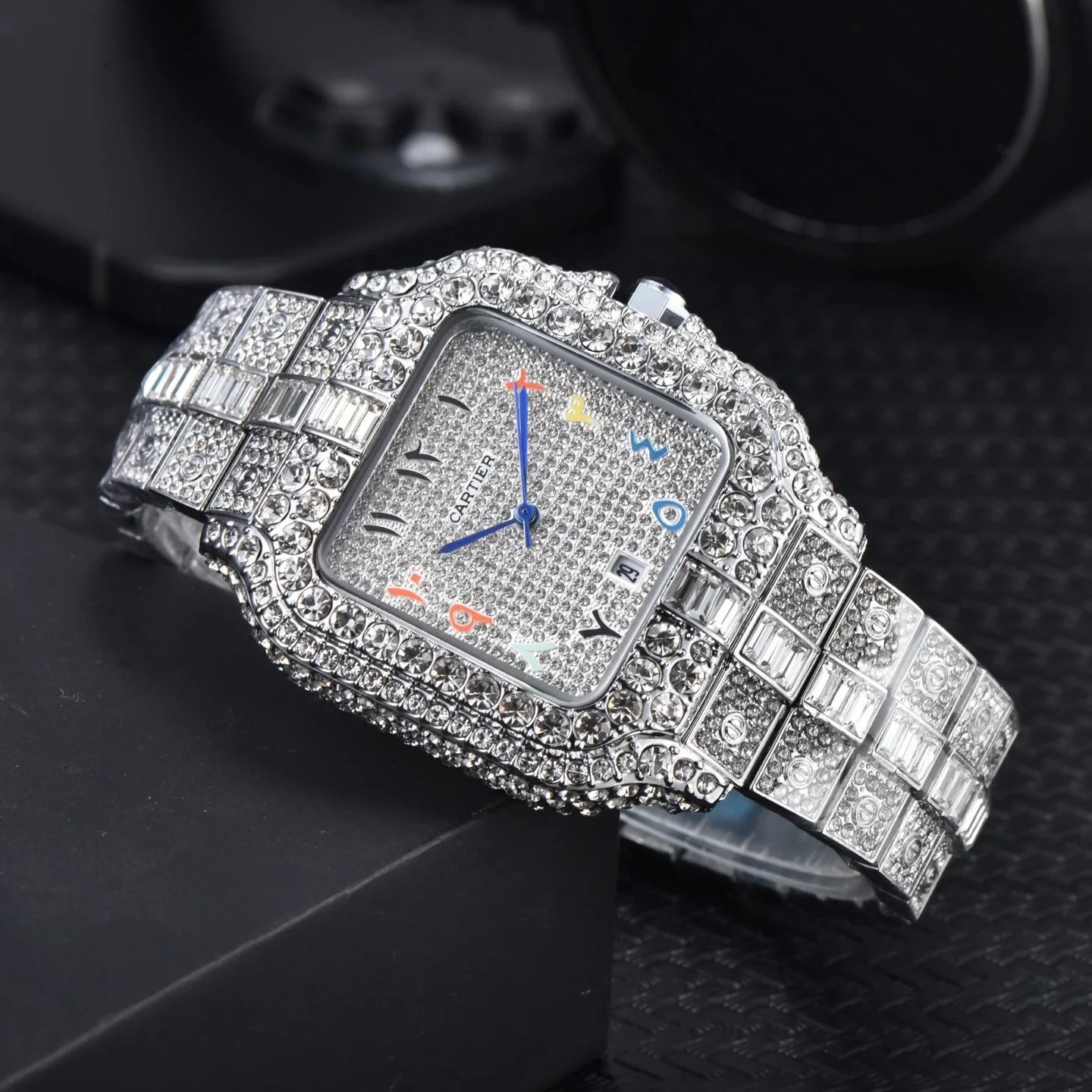 Cartier Watches Crystal-Embellished Square Dial Date Watch — 12