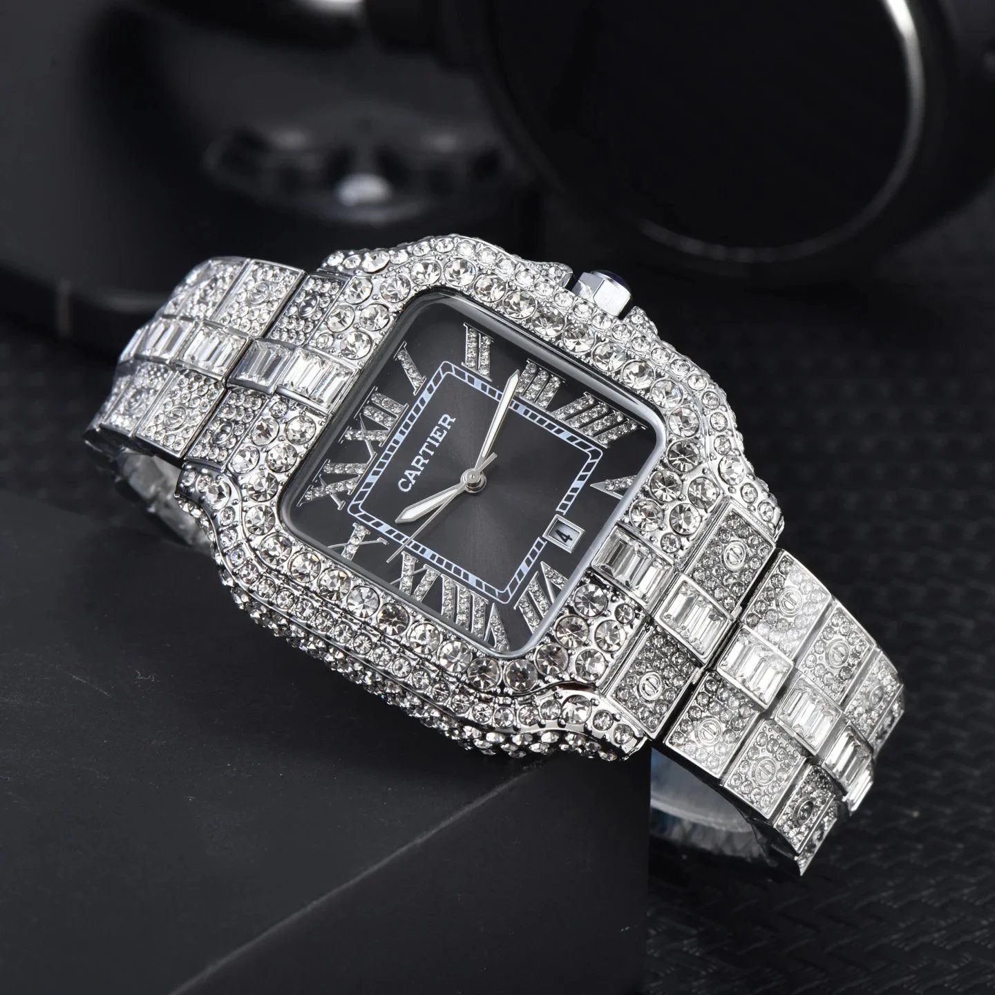 Cartier Watches Crystal-Embellished Square Dial Date Watch — 25