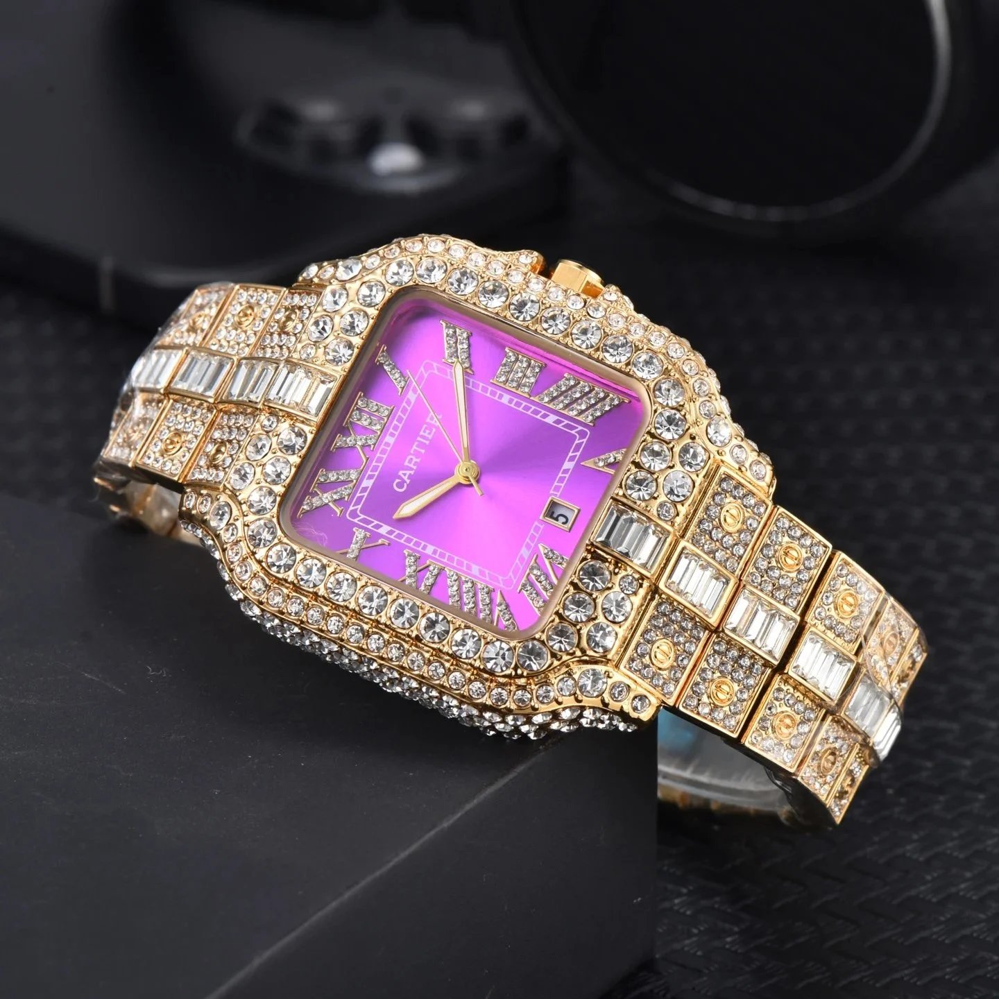 Cartier Watches Crystal-Embellished Square Dial Date Watch — 30