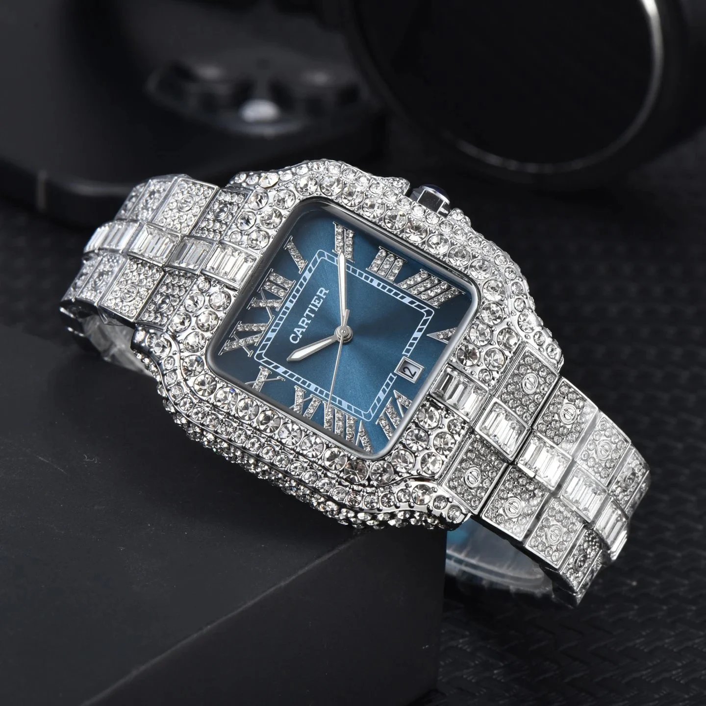 Cartier Watches Crystal-Embellished Square Dial Date Watch — 24