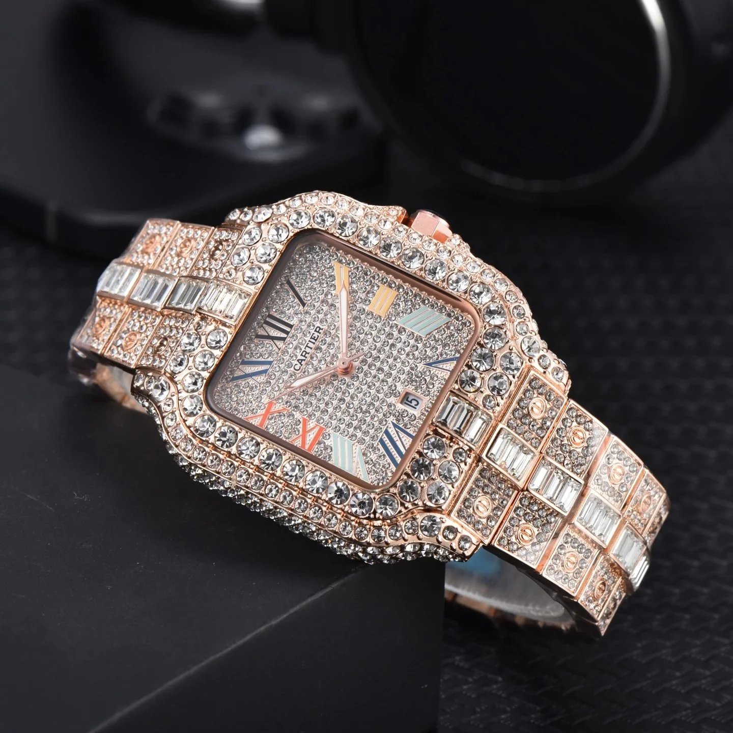 Cartier Watches Crystal-Embellished Square Dial Date Watch — 17