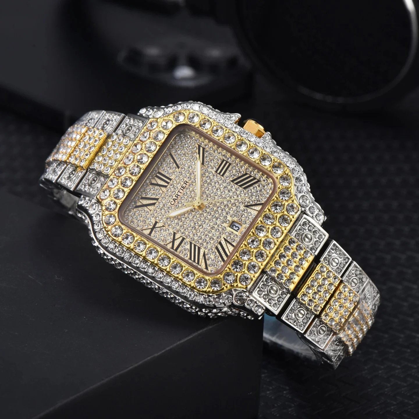 Cartier Watches Crystal-Embellished Square Dial Date Watch — 6