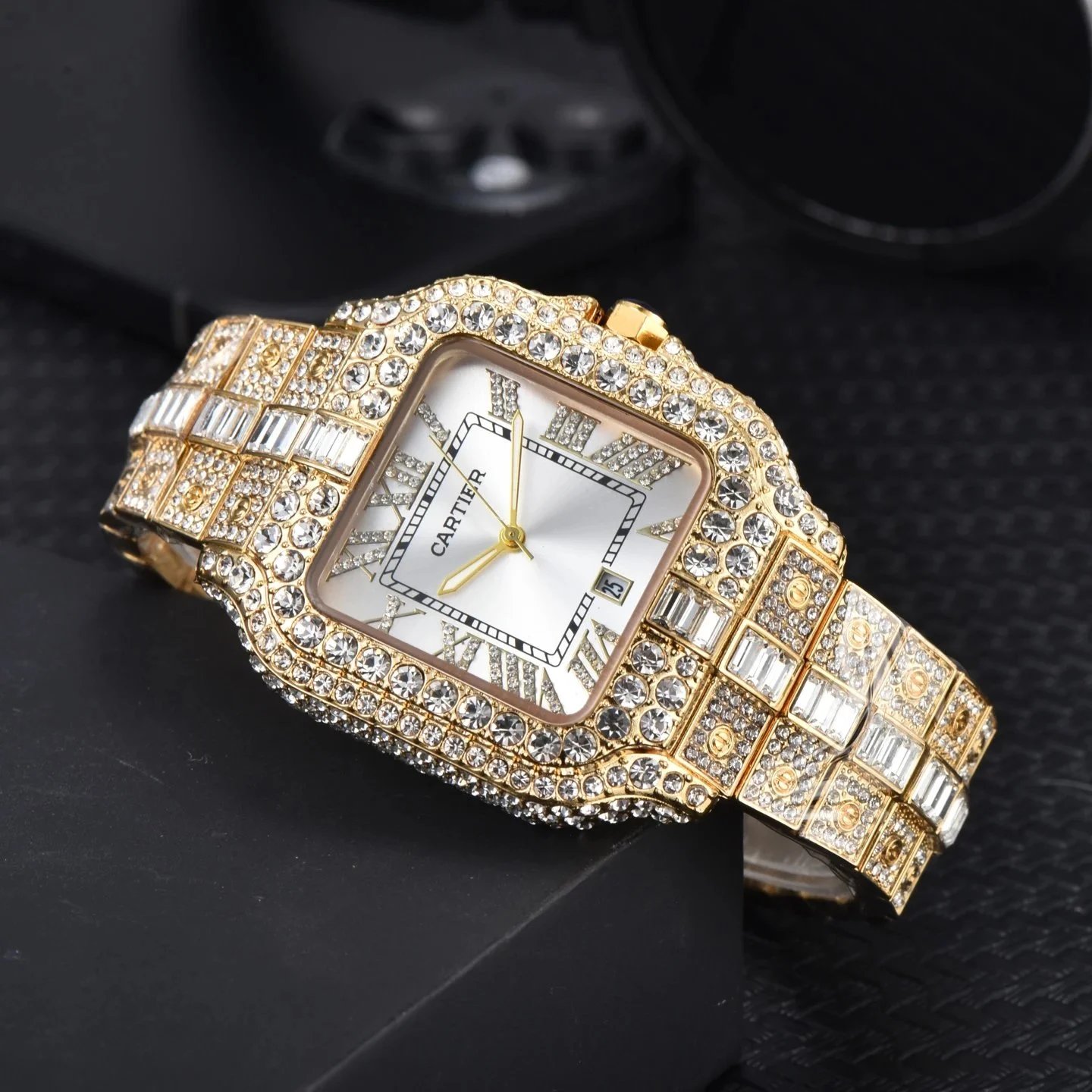 Cartier Watches Crystal-Embellished Square Dial Date Watch — 26