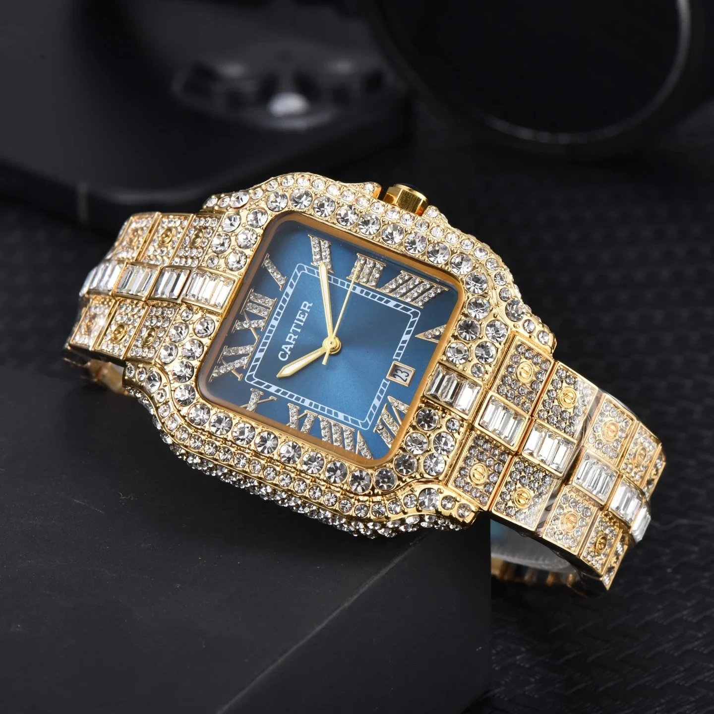 Cartier Watches Crystal-Embellished Square Dial Date Watch — 31