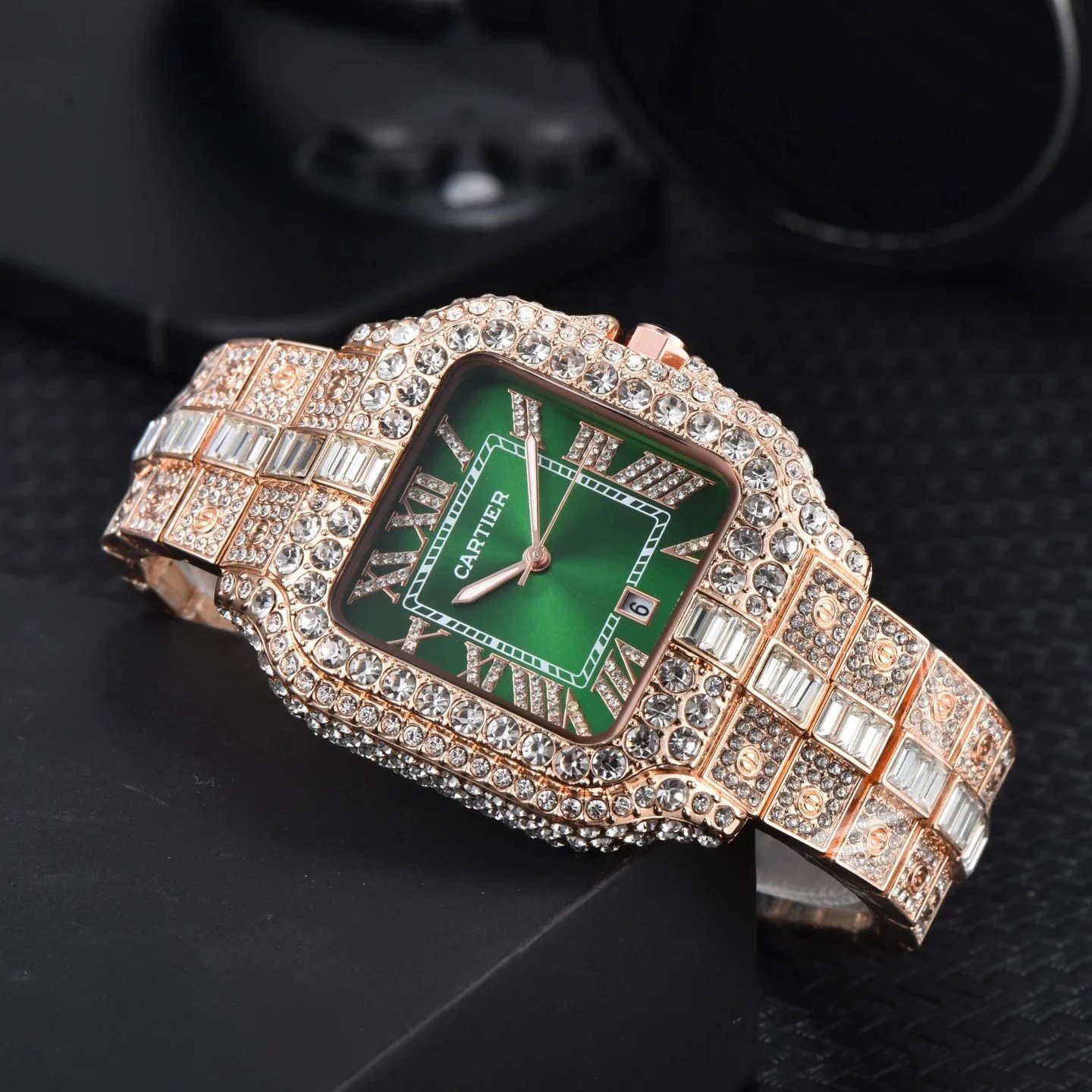 Cartier Watches Crystal-Embellished Square Dial Date Watch — 34