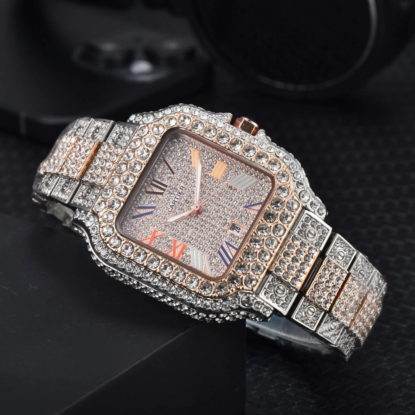 Cartier Watches Crystal-Embellished Square Dial Date Watch — 3
