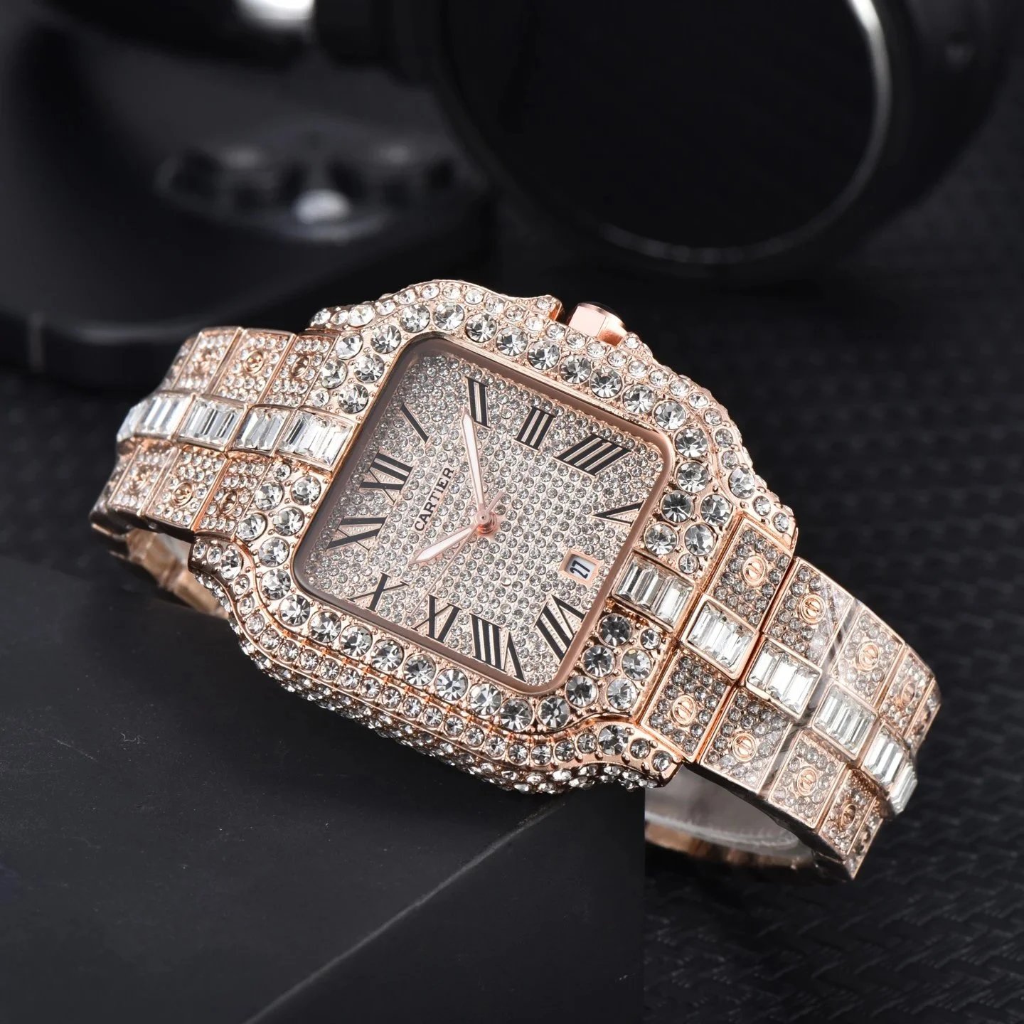 Cartier Watches Crystal-Embellished Square Dial Date Watch — 19