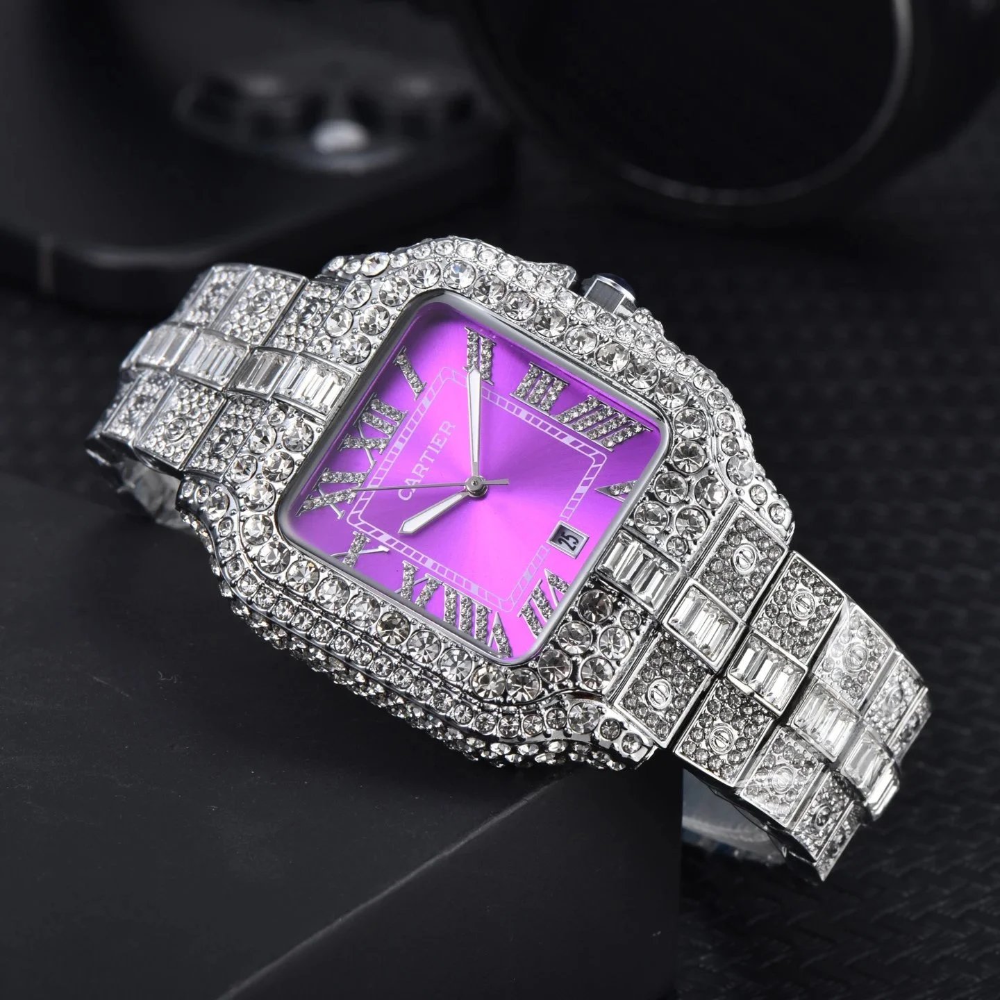 Cartier Watches Crystal-Embellished Square Dial Date Watch — 23