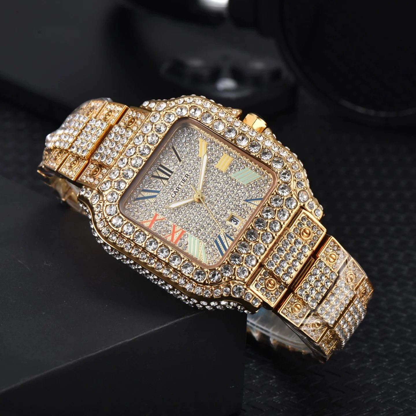 Cartier Watches Crystal-Embellished Square Dial Date Watch image 8
