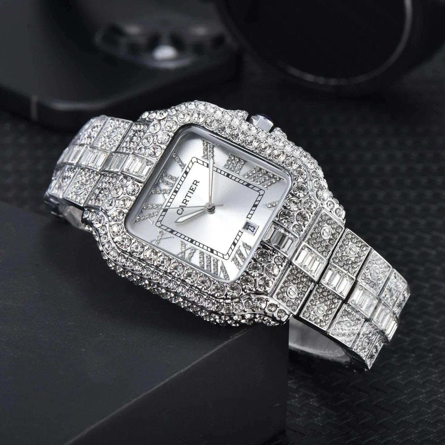 Cartier Watches Crystal-Embellished Square Dial Date Watch — 21