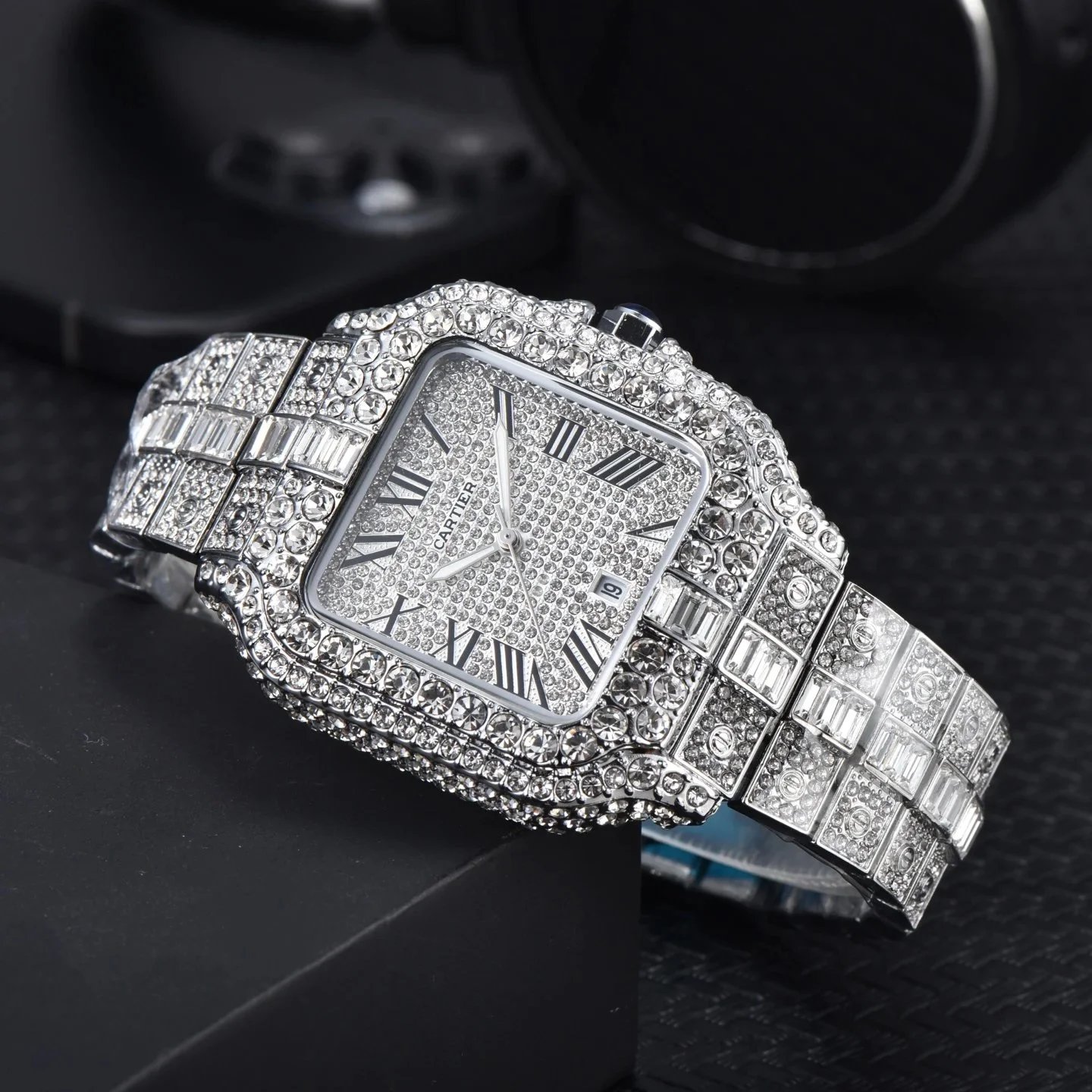 Cartier Watches Crystal-Embellished Square Dial Date Watch image 11