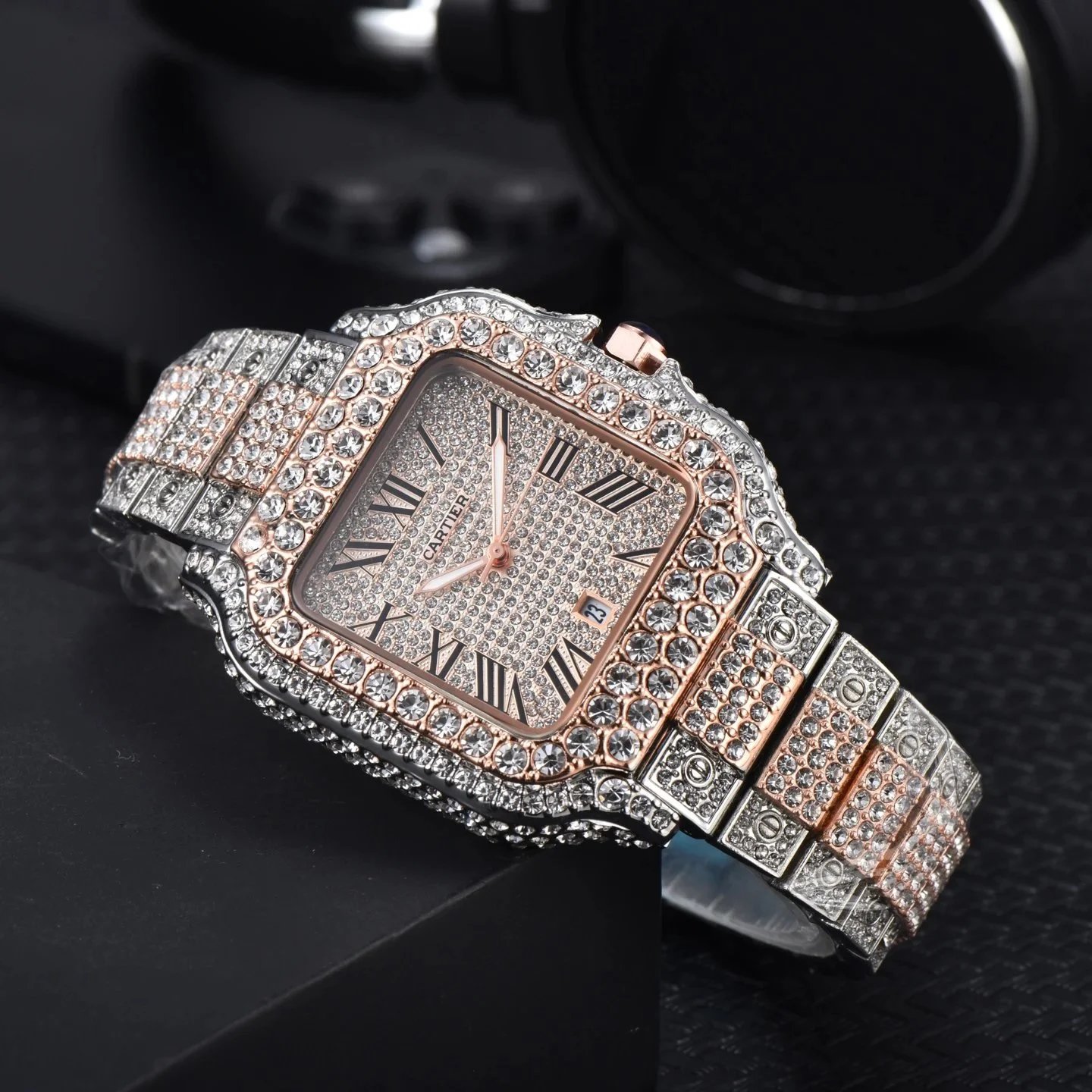Cartier Watches Crystal-Embellished Square Dial Date Watch — 4