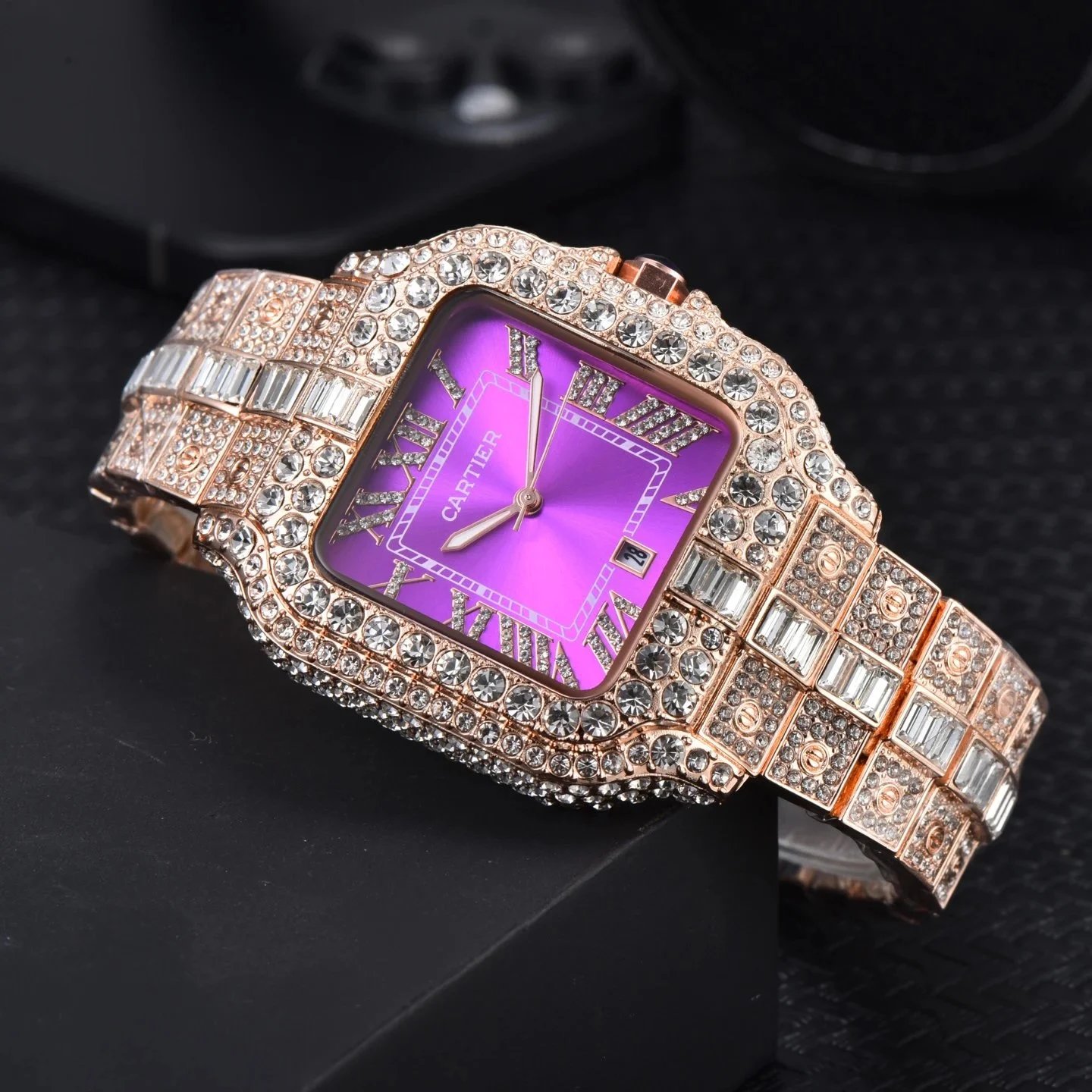 Cartier Watches Crystal-Embellished Square Dial Date Watch — 35