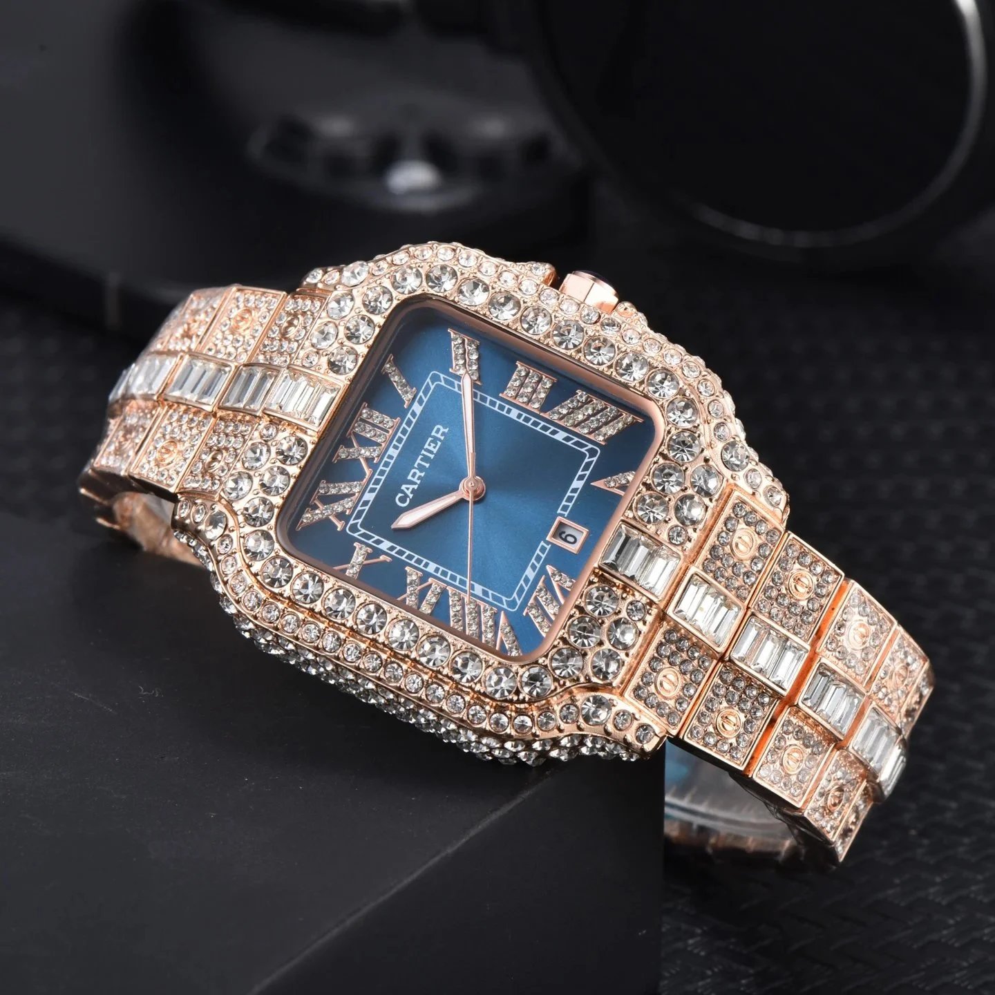 Cartier Watches Crystal-Embellished Square Dial Date Watch — 33
