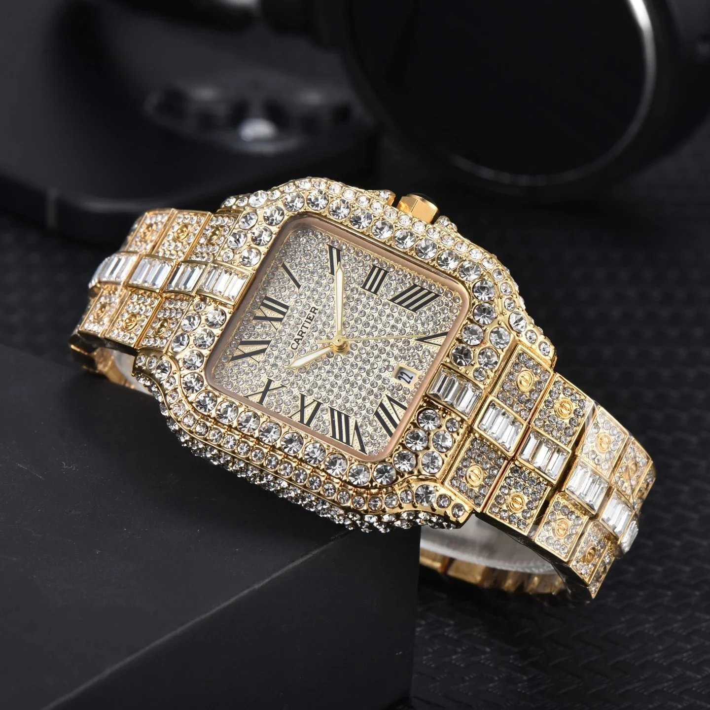 Cartier Watches Crystal-Embellished Square Dial Date Watch — 13