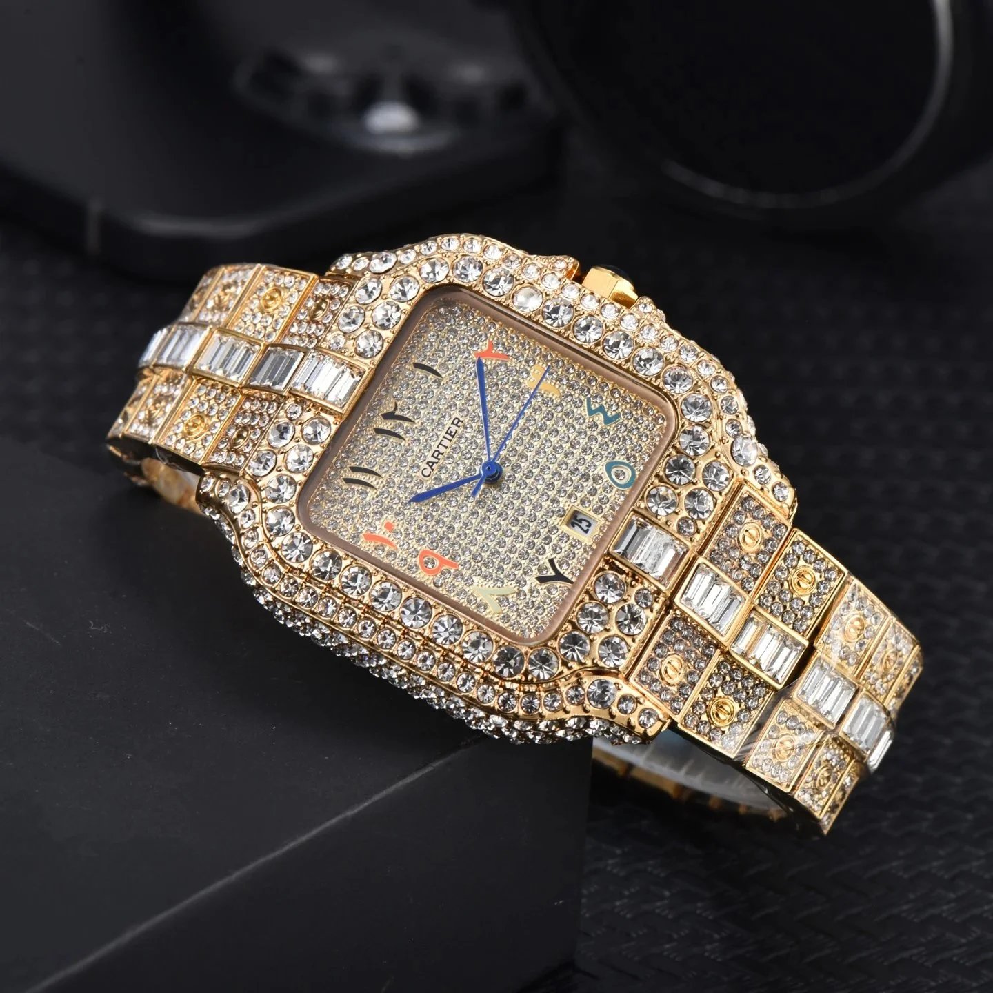 Cartier Watches Crystal-Embellished Square Dial Date Watch — 16