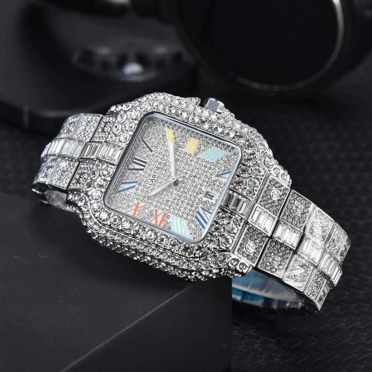 Cartier Watches Crystal-Embellished Square Dial Date Watch image 10