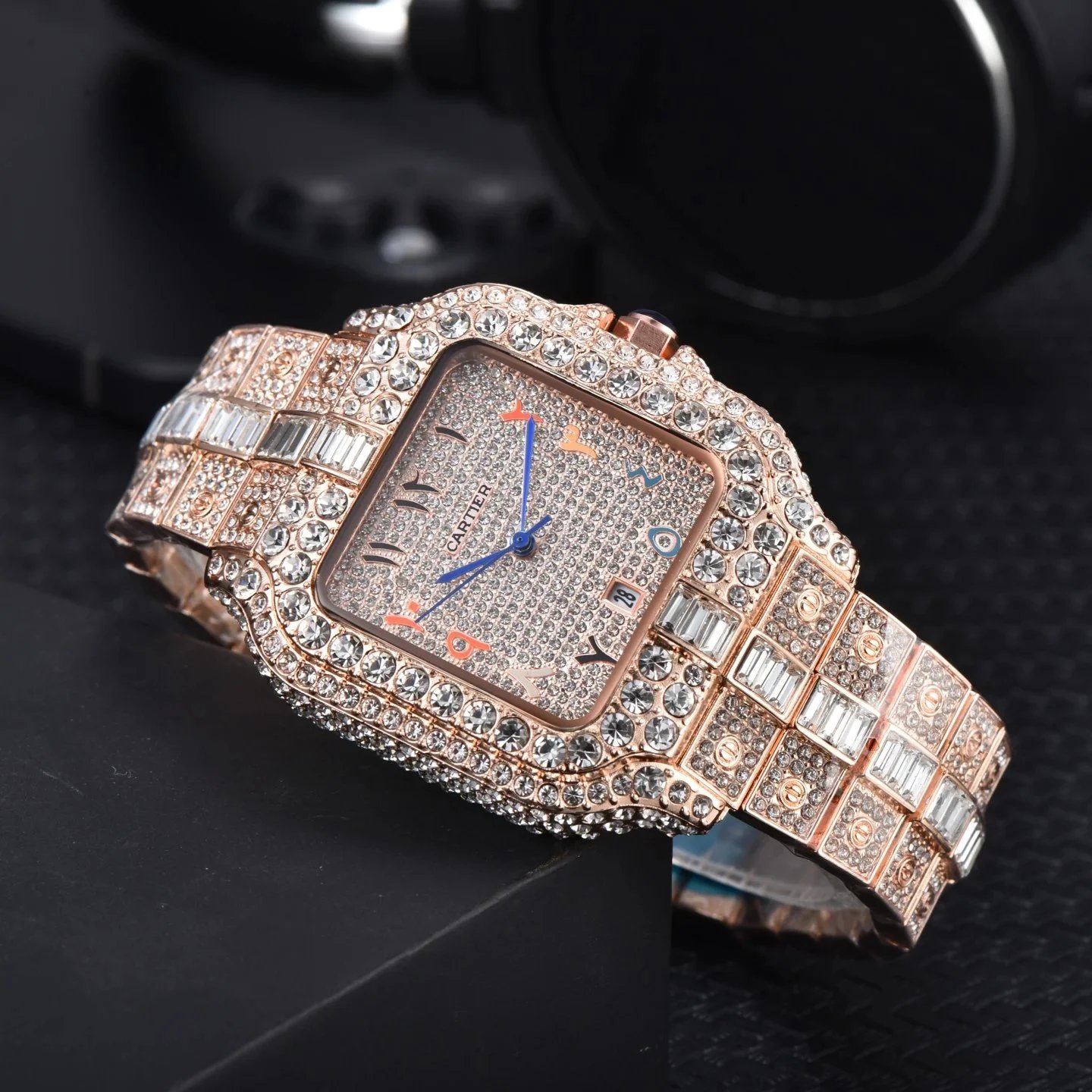 Cartier Watches Crystal-Embellished Square Dial Date Watch — 18