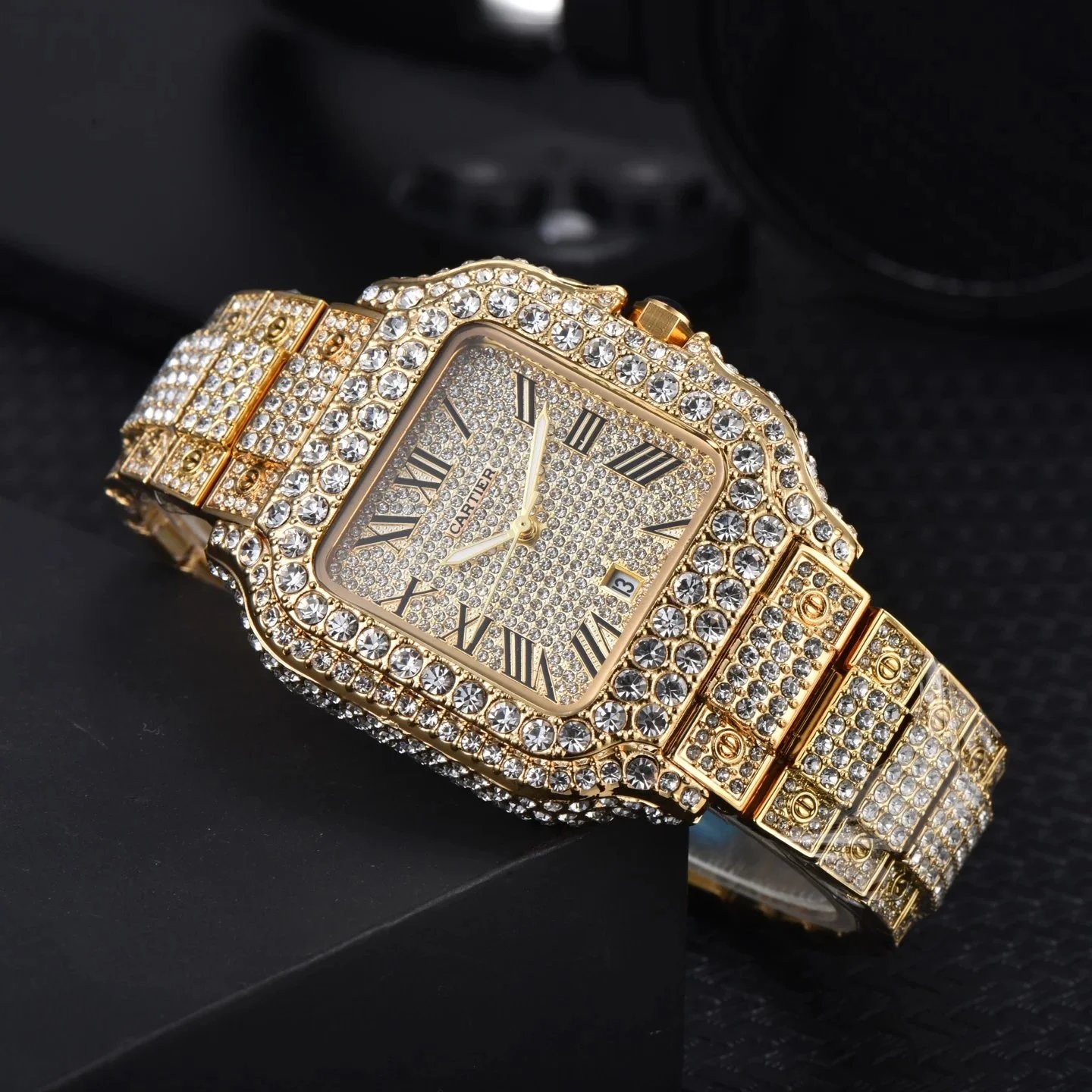Cartier Watches Crystal-Embellished Square Dial Date Watch — 7