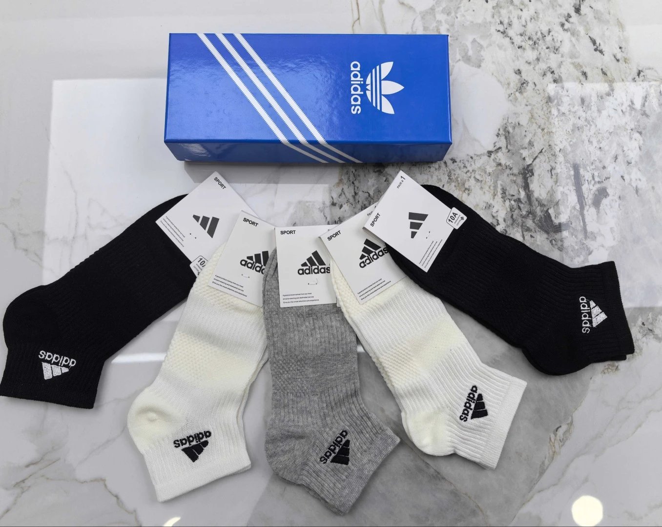 Adidas Embroidered Quarter Socks 5-Pair Box Ver.C — QC