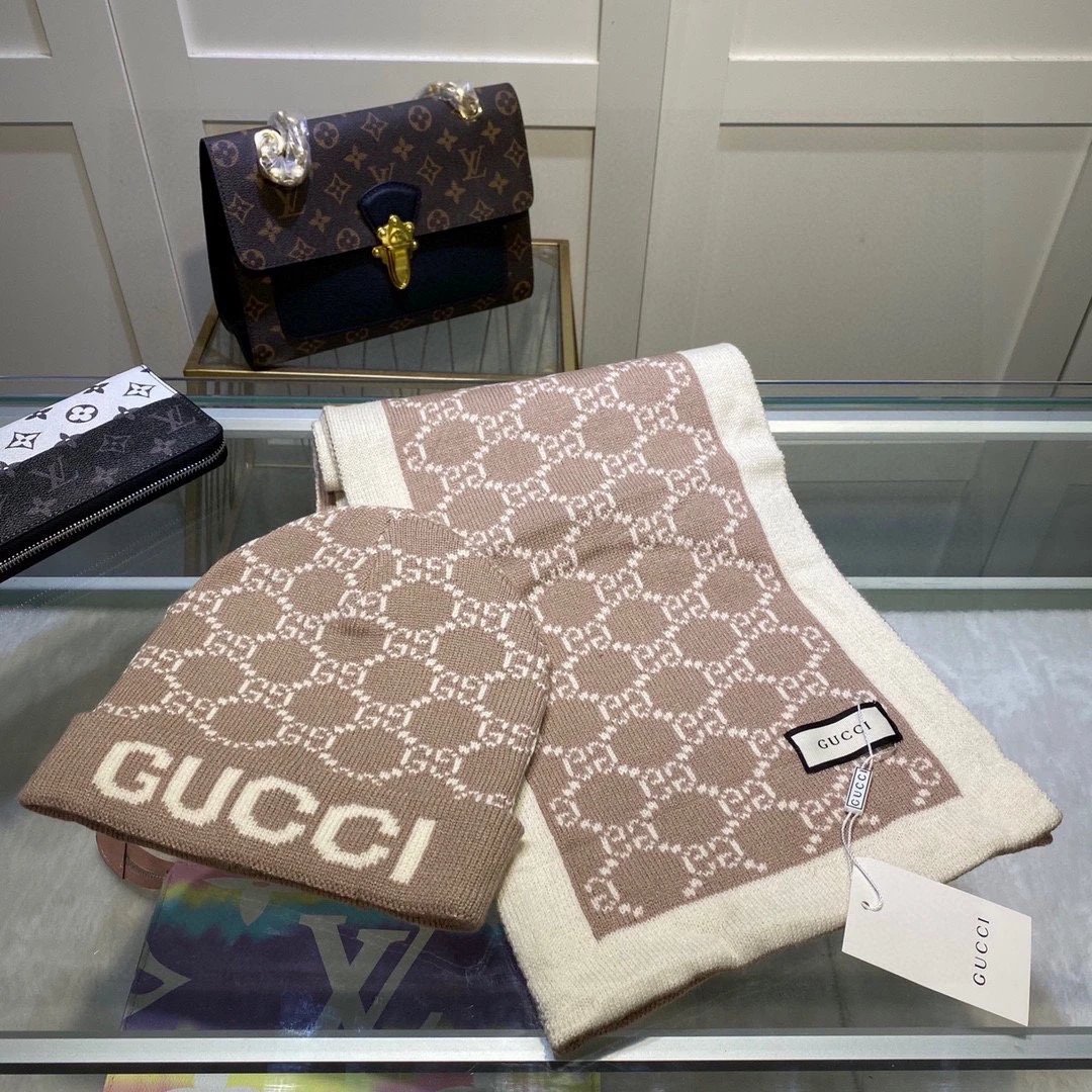 Gucci Cashmere Scarf & Hat Set Ver.E — Zdjęcie 5