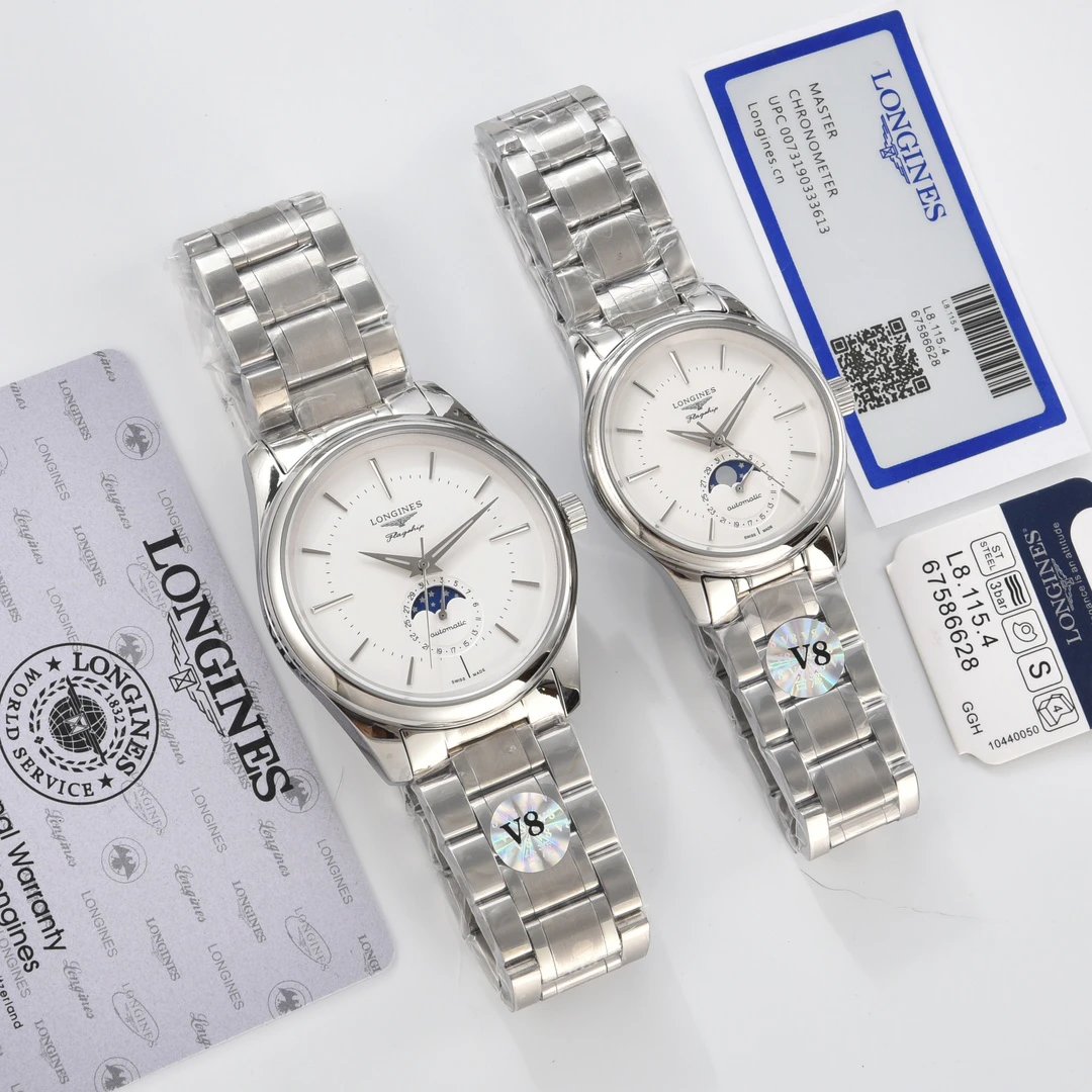 Longines Flagship automatisch roestvrijstalen horloge met maanfase