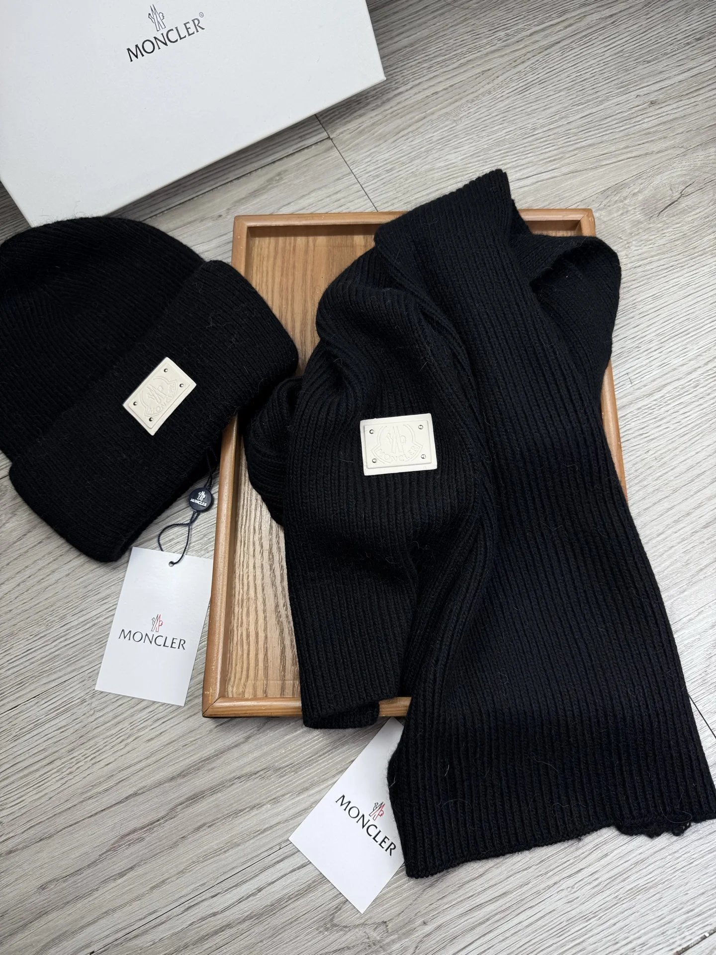 Moncler Wool Rabbit Fur Scarf & Hat Set Ver.A — QC